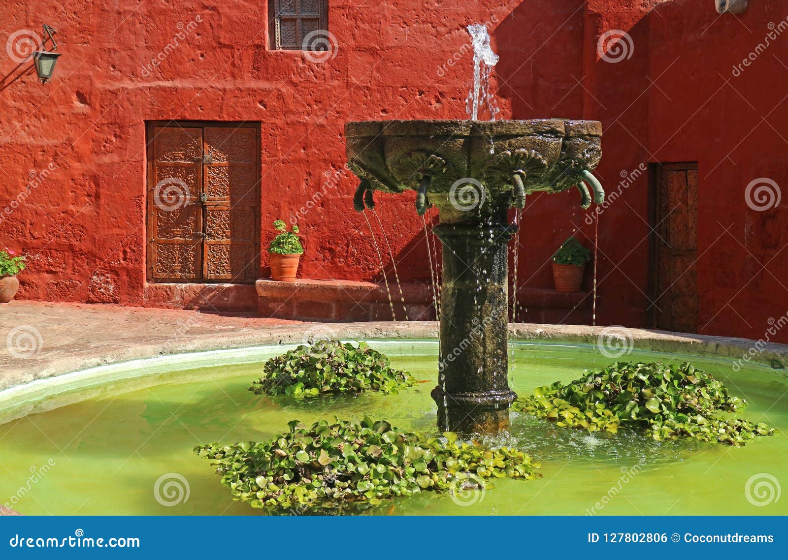 Gorgeous Old Stone Fountain in the Courtyard of Santa Catalina