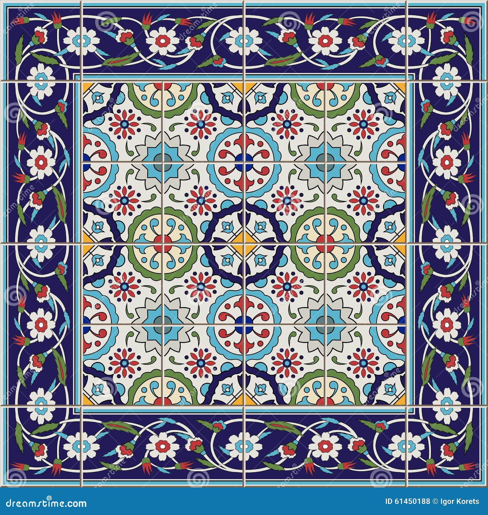 gorgeous seamless pattern from tiles and border. moroccan, portuguese,turkish, azulejo ornaments.