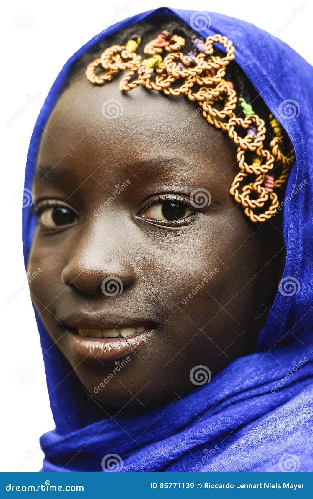 Gorgeous Smiling African Schoolgirl Veiled By A Blue 