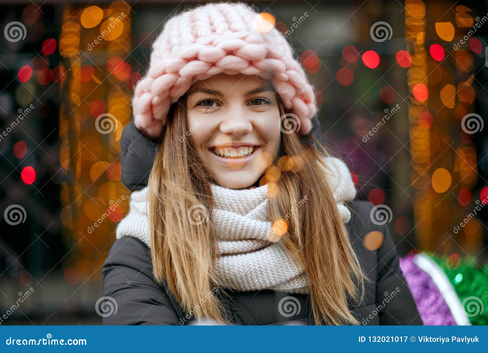 Gorgeous Smiling Blonde Girl Wearing Winter Outfit Celebrating C Stock ...