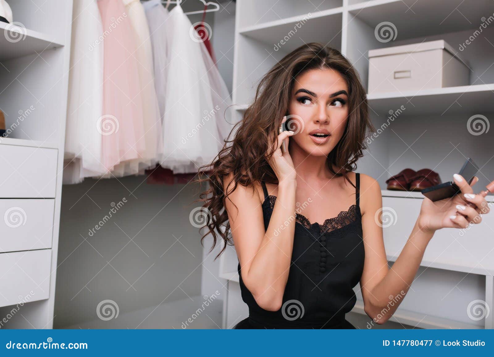 Gorgeous Woman in Dressing Room Talking by Phone Stock Image - Image of ...