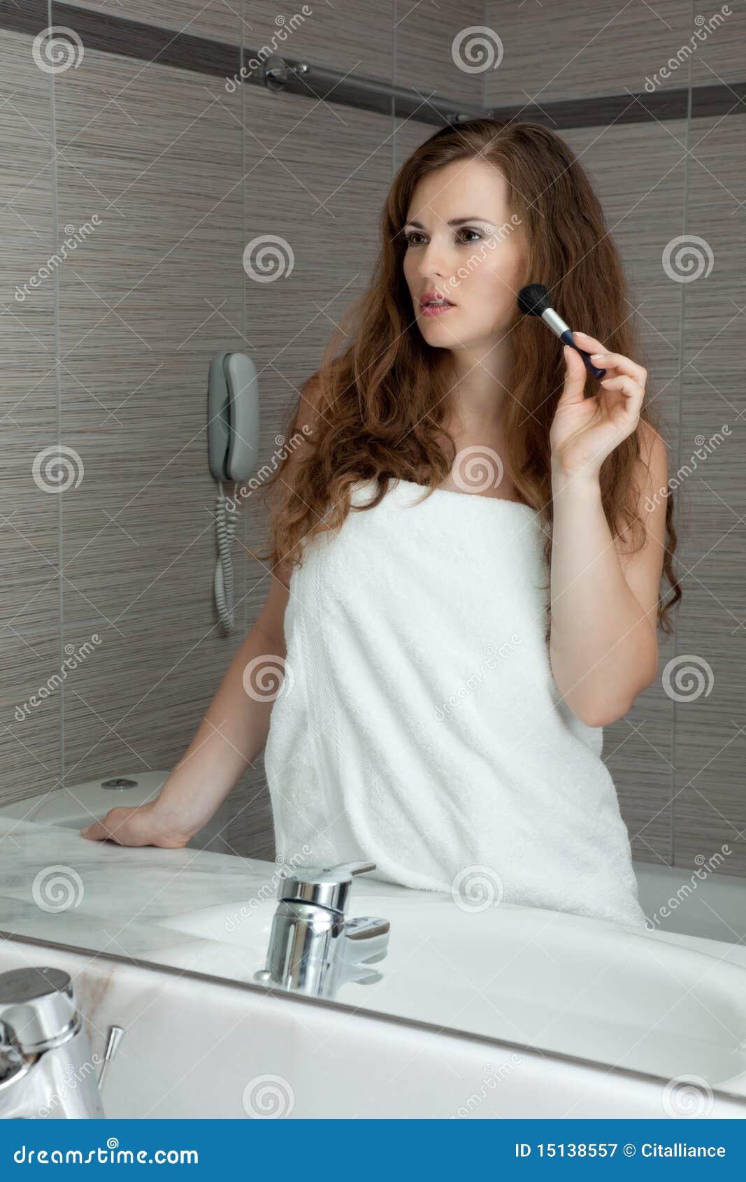 Woman Makeup in Bathroom Stock Image Image of freshness