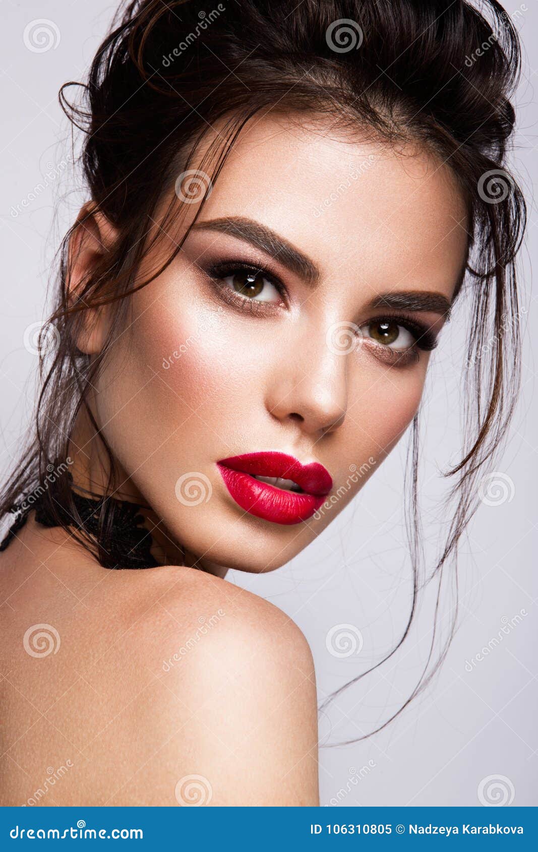 Gorgeous Young Brunette Woman Face Portrait. Stock Image - Image