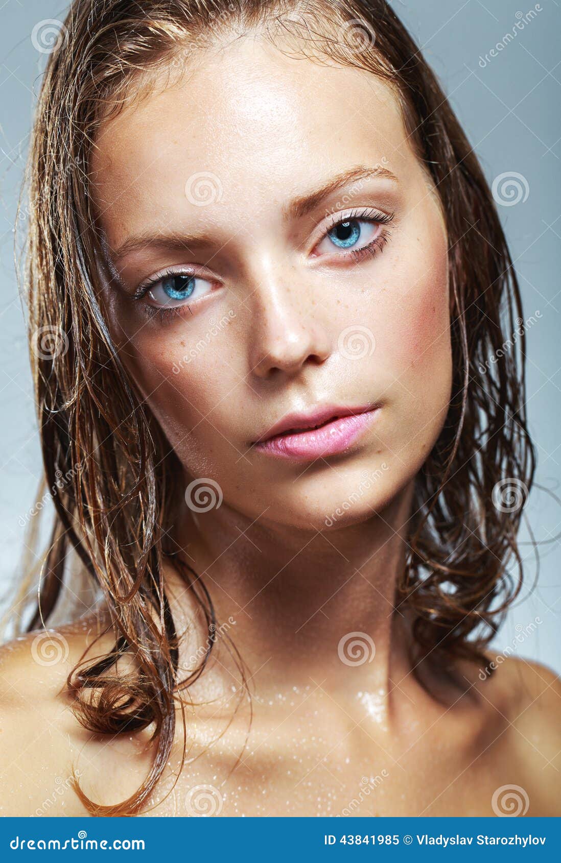 Young Girl with Water Drops on Her Face Stock Image Image of