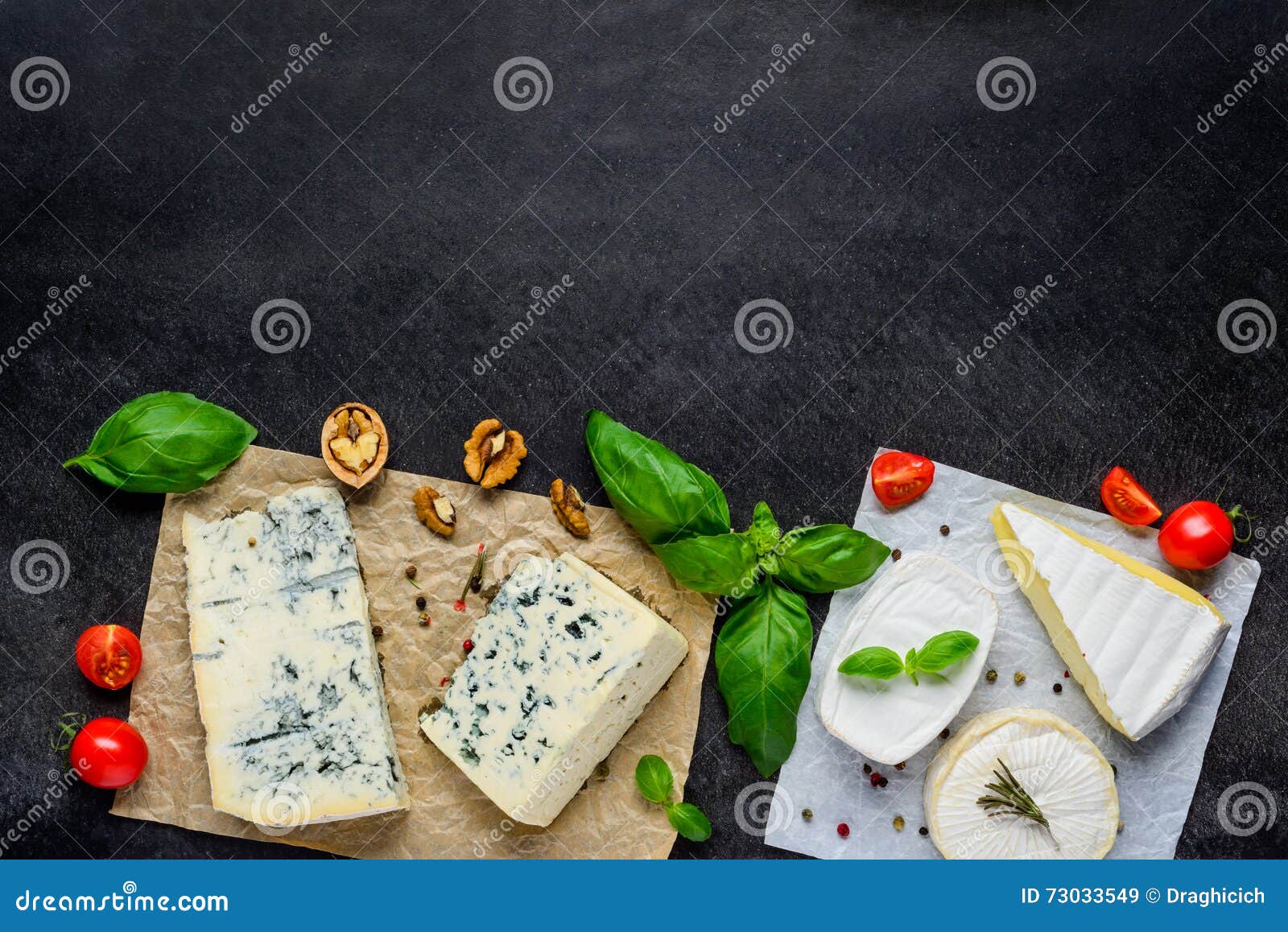 and Camembert Cheese with Copy Space Stock Image Image of