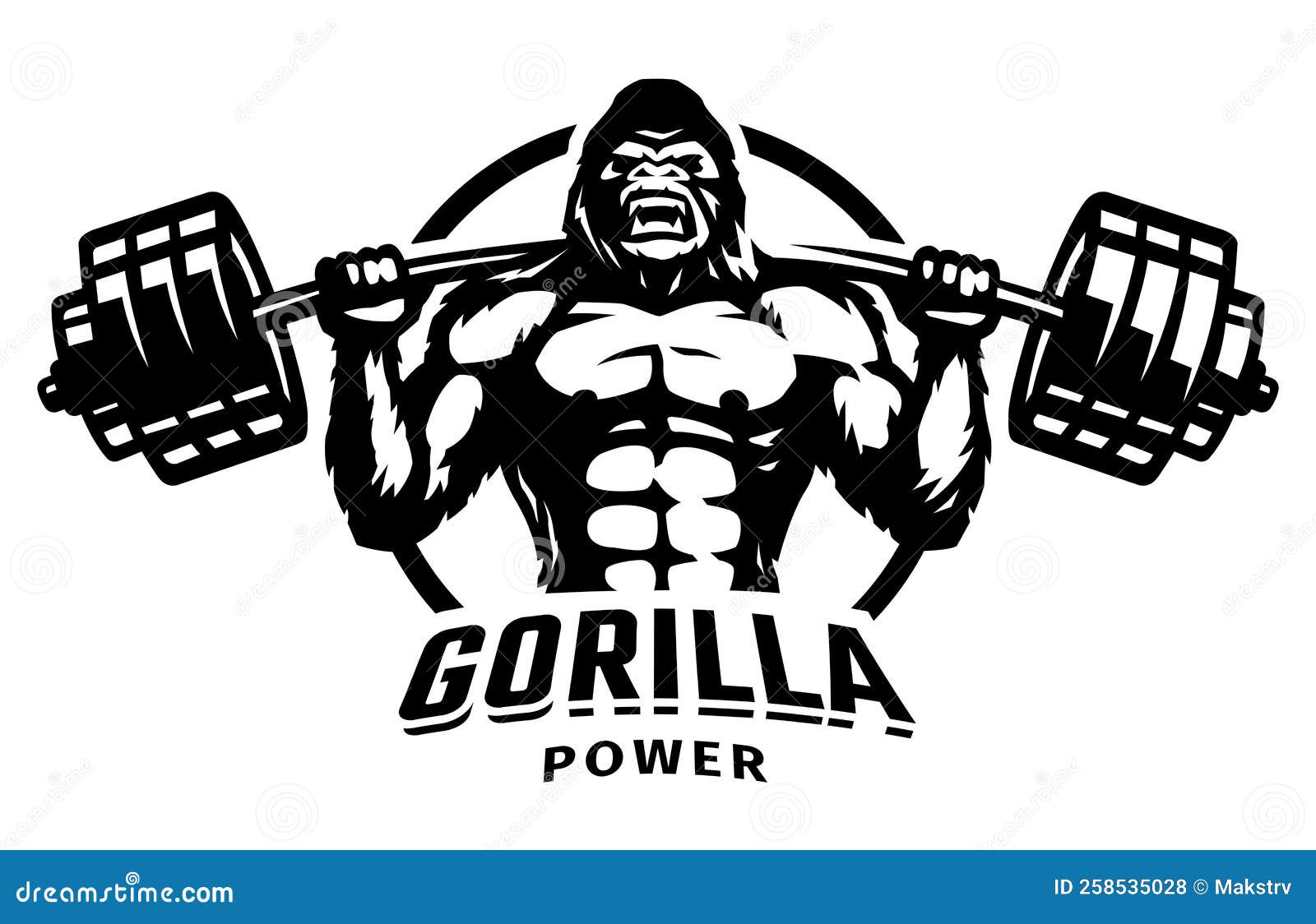 Gorilla with a Barbell . Bodybuilding and Fitness Logo. Vector