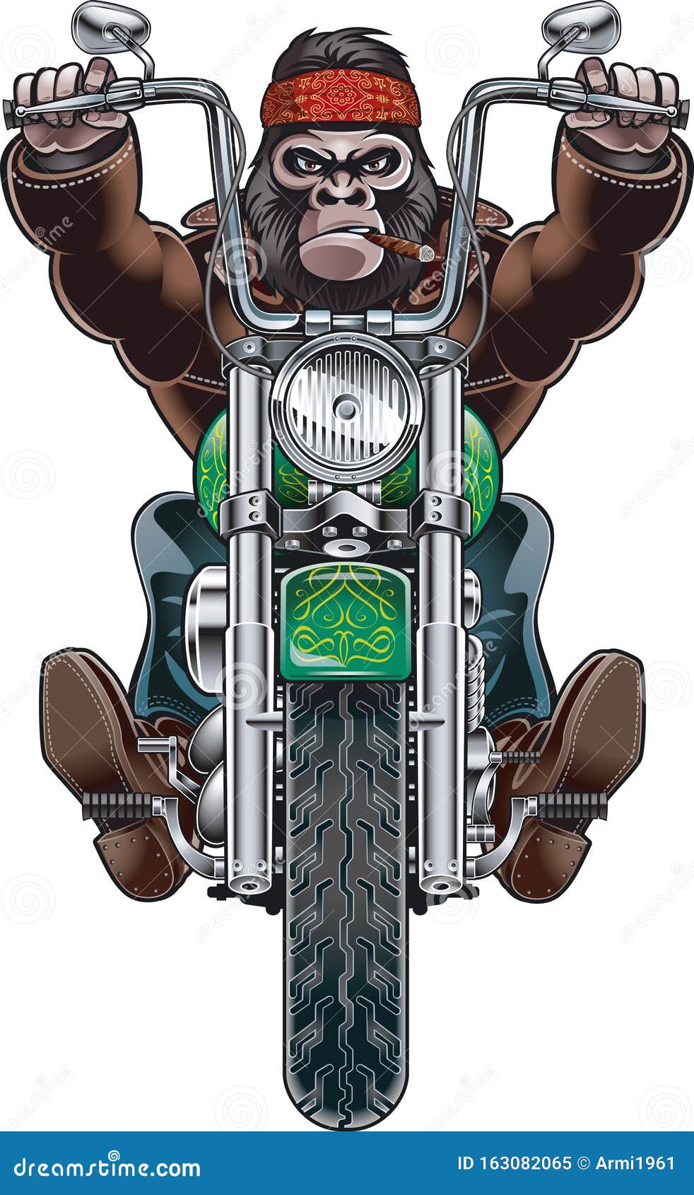 Gorilla driving motorcycle stock vector. Illustration of dier - 163082065