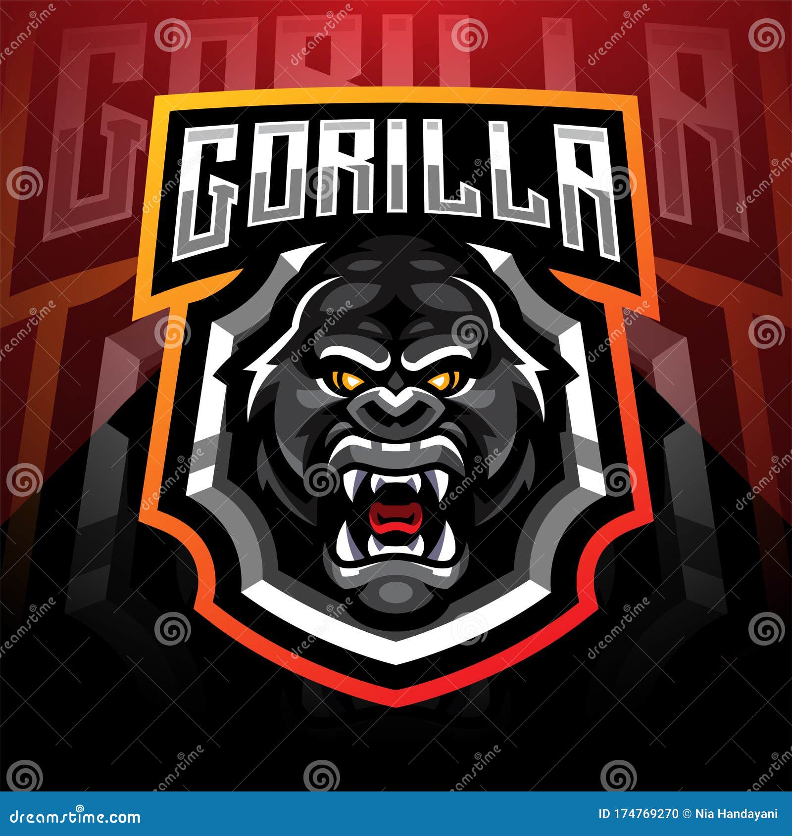 Gorilla Head Esport  Mascot Logo  Desain  Stock Vector 