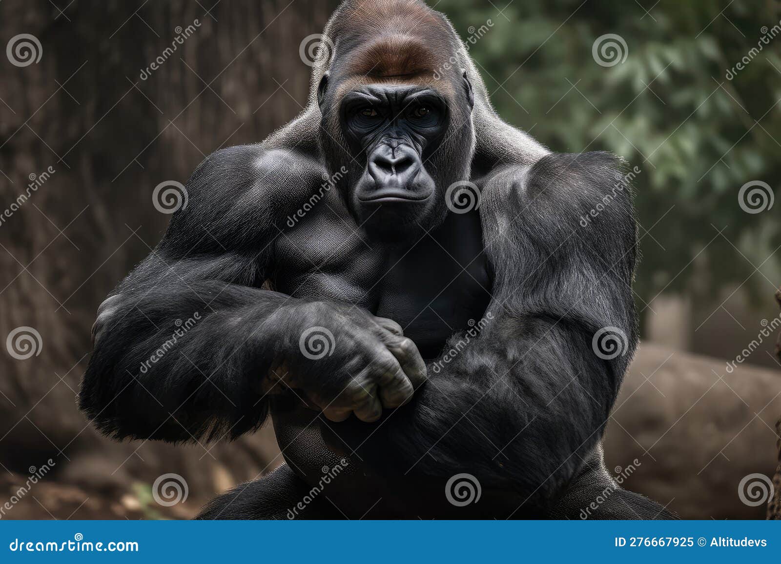 Gorilla with Its Hands on Its Hips, Displaying Its Powerful Muscles