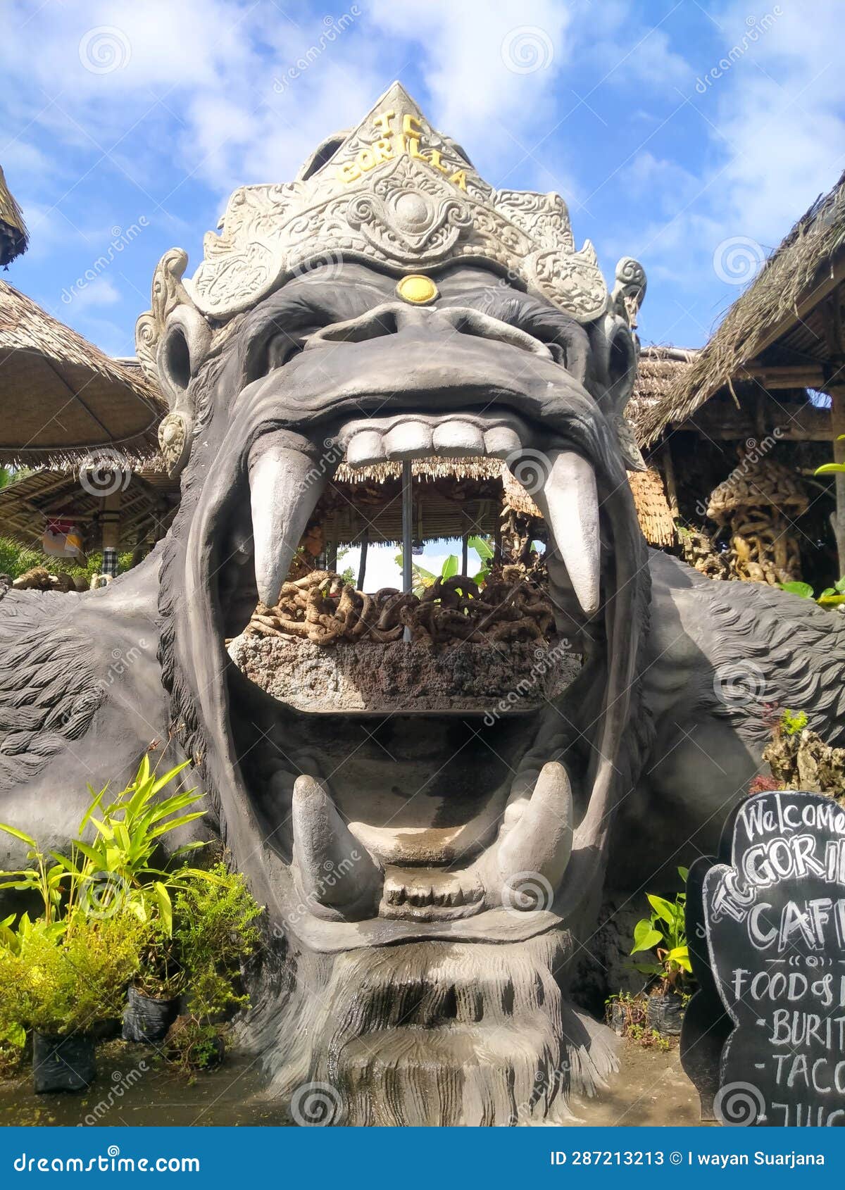 Gorilla Statue Tukad Cepung Bangli Waterfall Nameplate Stock Image