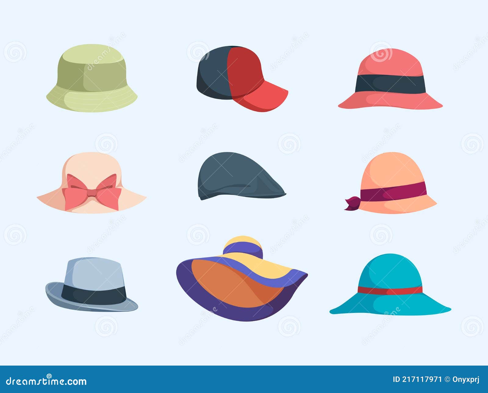 Gorras Y Sombreros. Verano Ropa Moderna Accesorios Para La Cabeza Mujer  Sombreros Garish Vector Dibujos Animados Colección Ilustración del Vector -  Ilustración de historieta, ocasional: 217117971