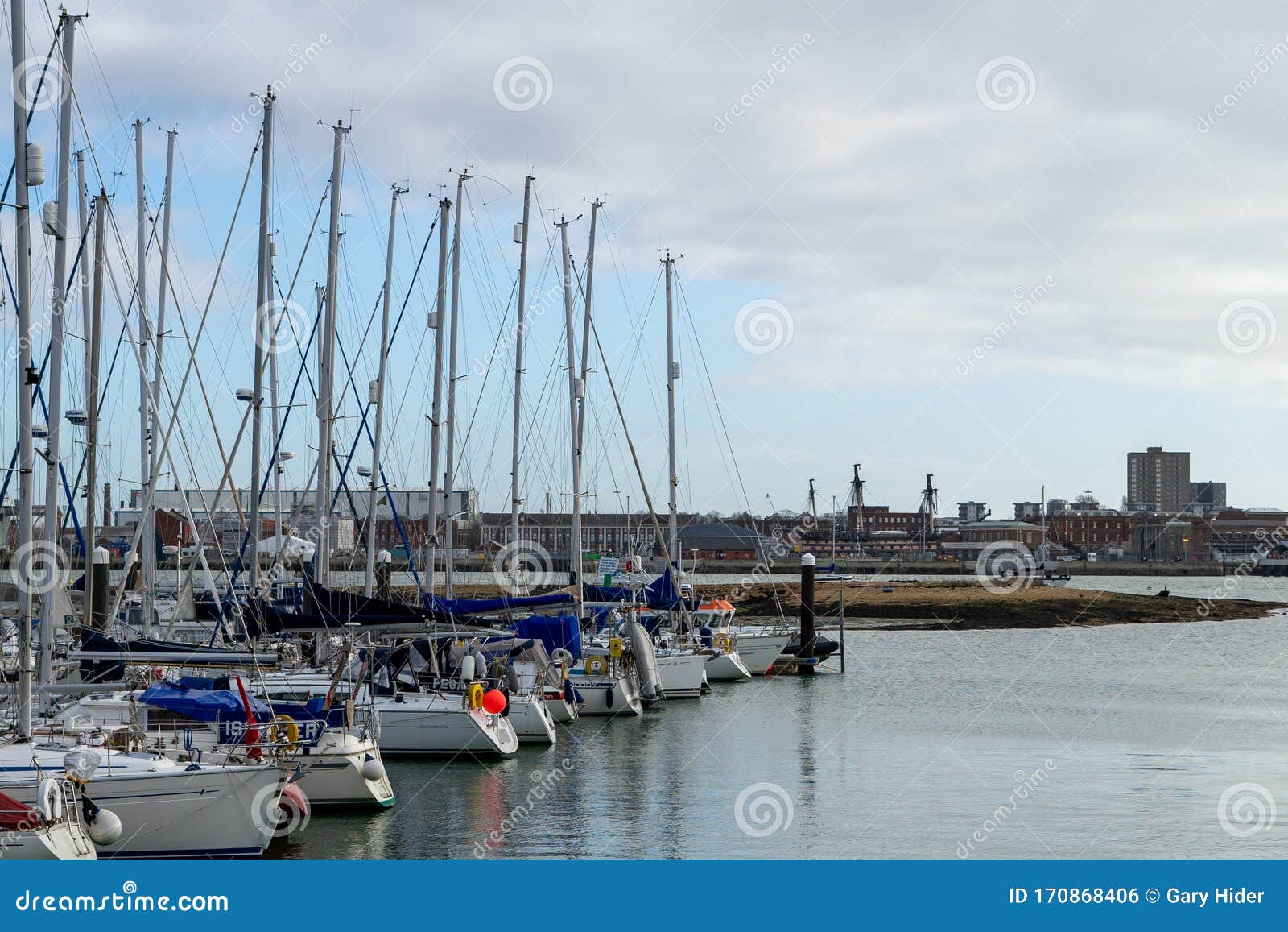 01 29 Gosport Hampshire Uk Sailing Boats Docked In Gosport Marina Hampshire With Hms Victory In The Background Editorial Photo Image Of Dock Harbours