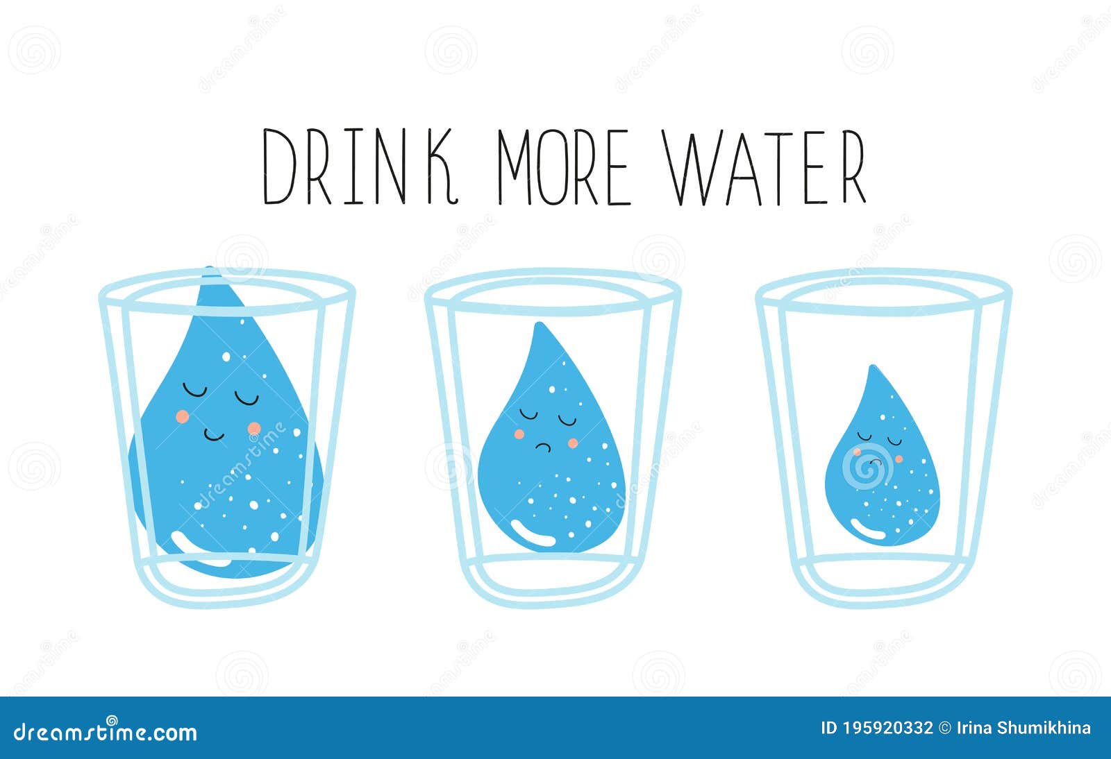Gota De Dibujos Animados En Un Vaso. El Concepto De Cómo Beber Más Agua.  Ilustración del Vector - Ilustración de travieso, muestra: 195920332