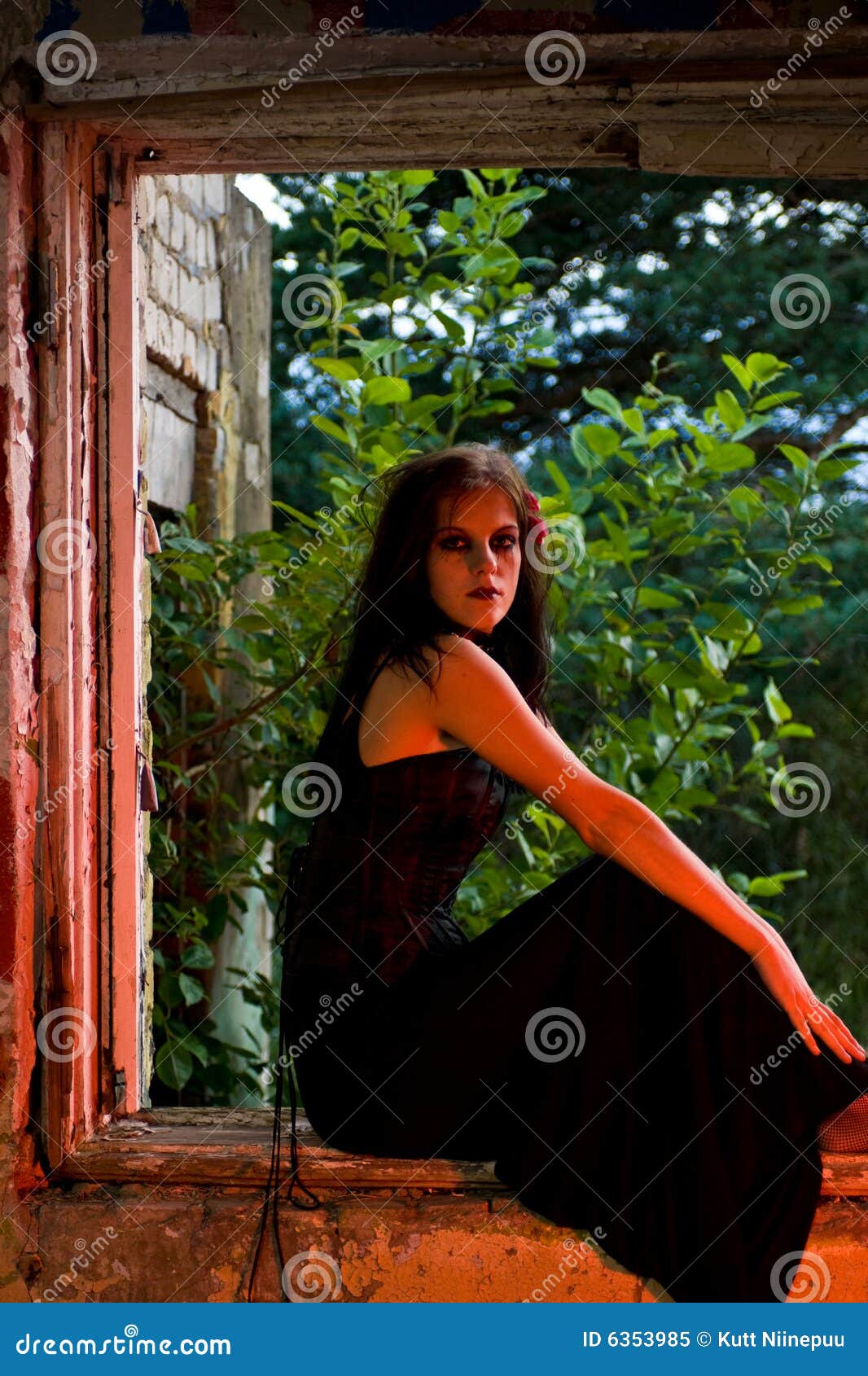 Goth Girl Sitting in Window Stock Image - Image of gothic, home: 6353985