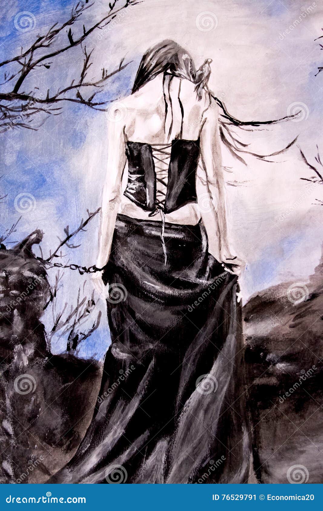 Blue gothic woman in chains