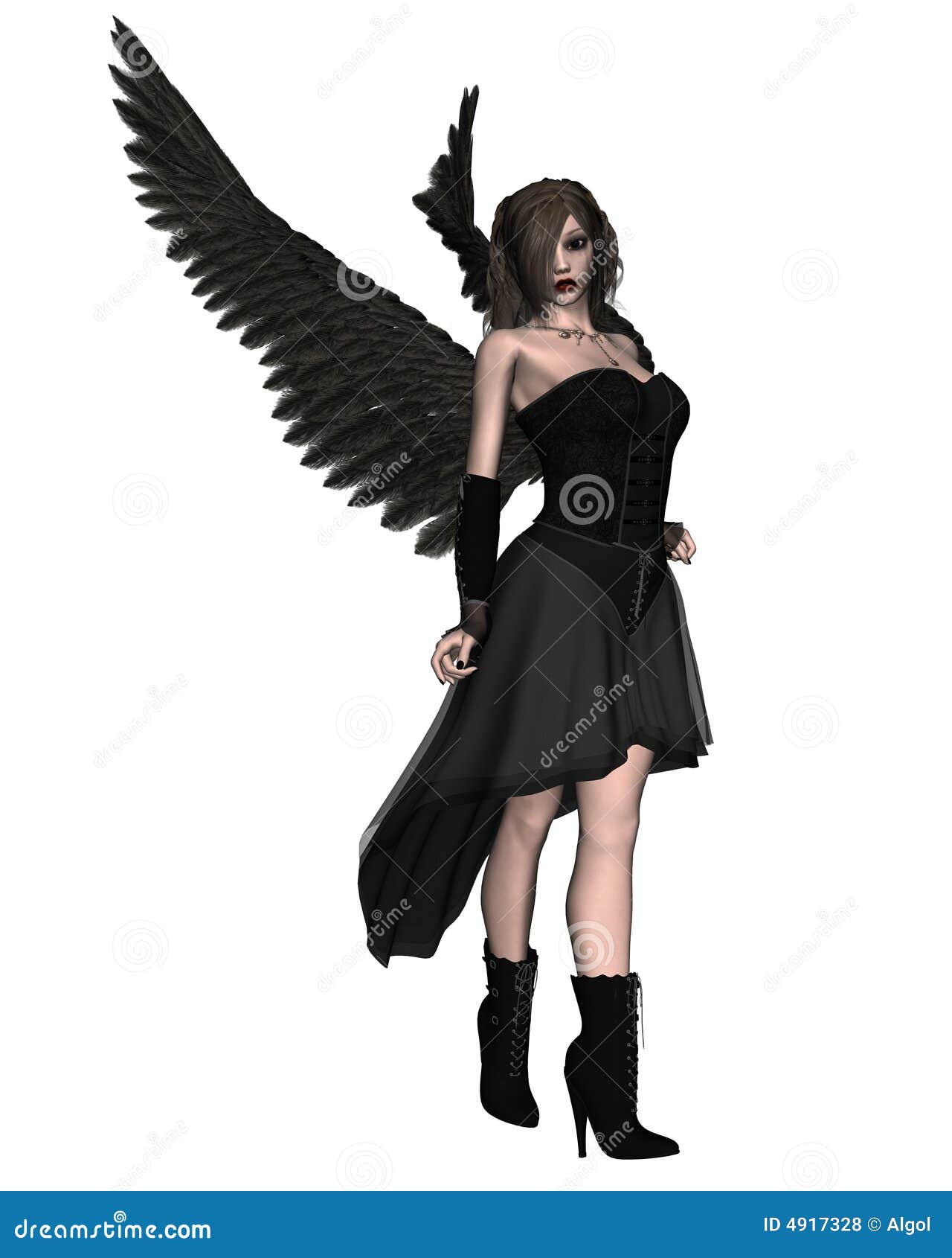 Gothic Dark Angel WFT-62 Winged Warrior with Dragon Pistol Pink Black 11.25" H 