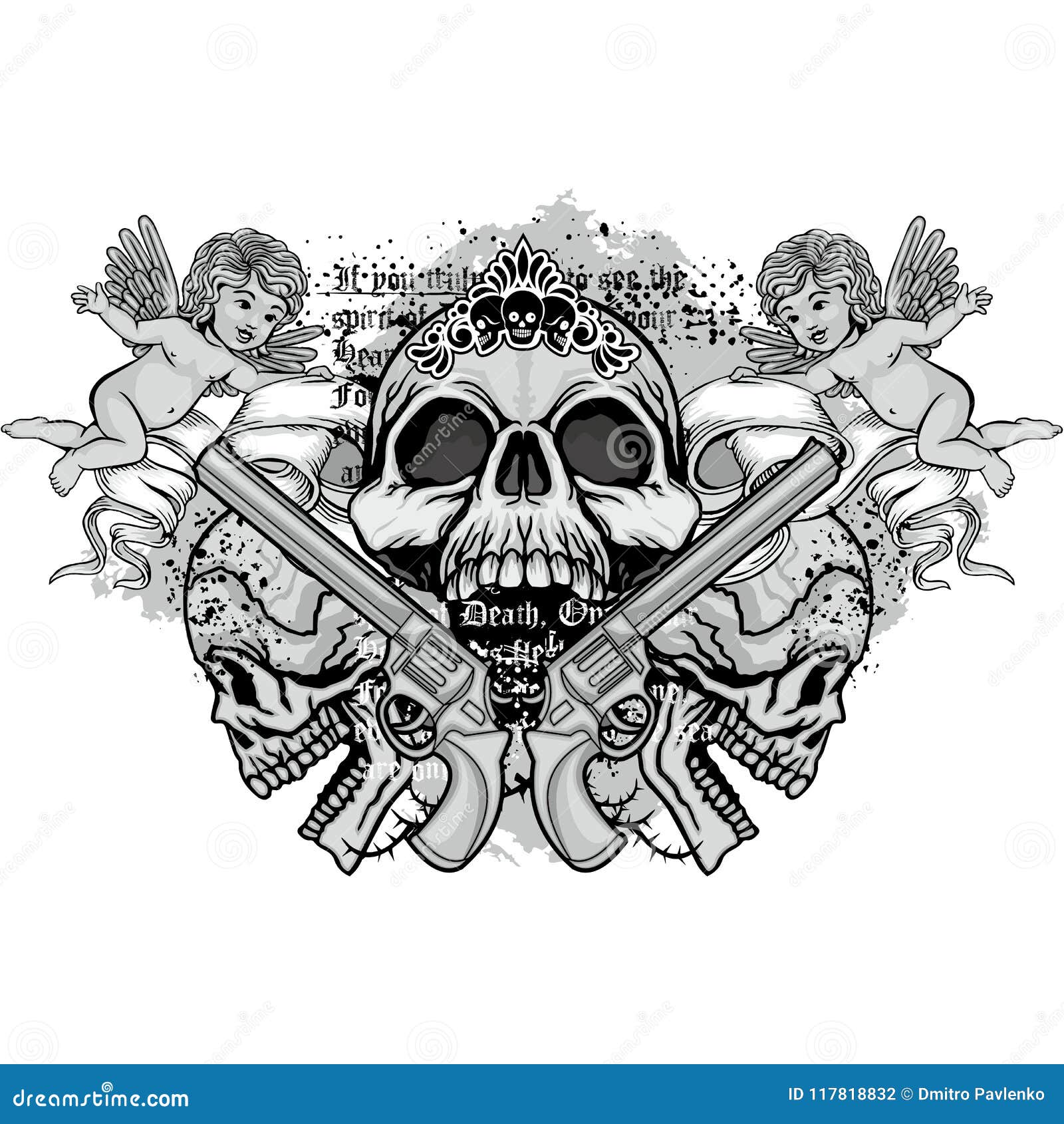 Grunge skull coat of arms stock illustration. Illustration of holy ...