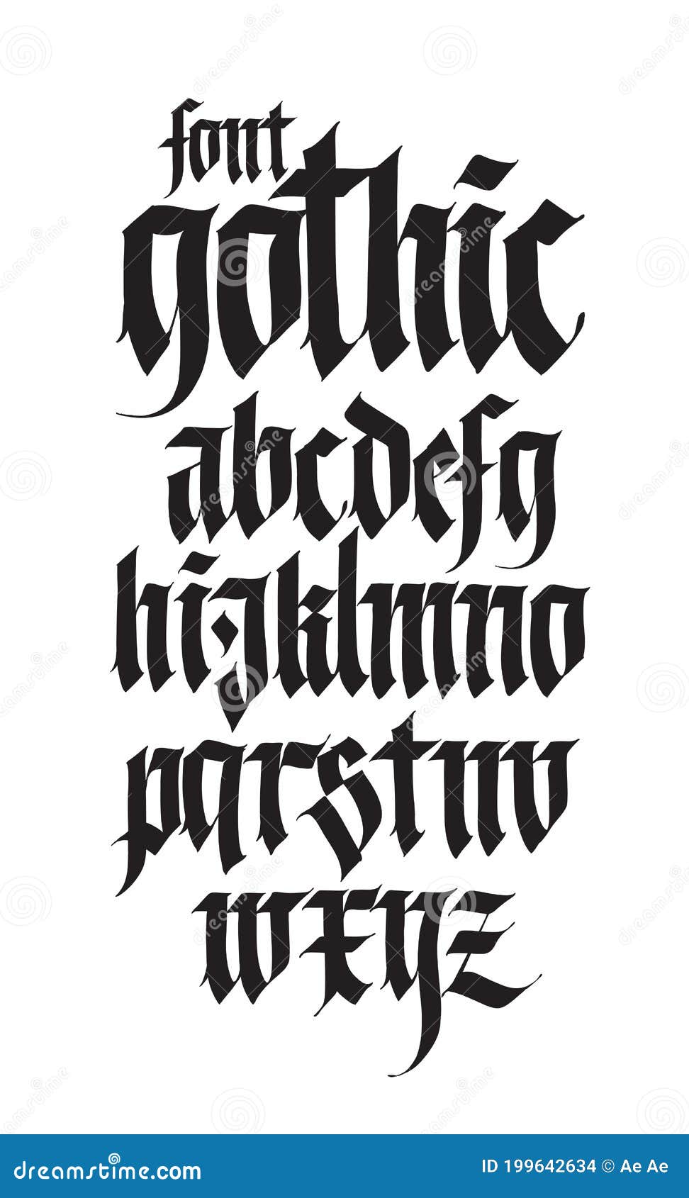 Gothic, English alphabet. Medieval latin trendy letters. Signs and symbols  for tattoos. Ancient European style. Calligraphy and lettering. Separate  capital letters. Stock Illustration | Adobe Stock