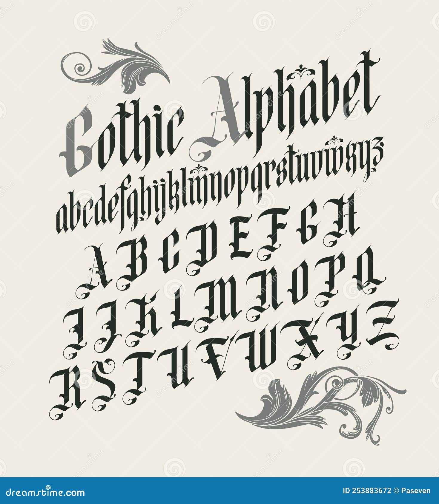 Gothic Font. English Alphabet in Vintage Style Stock Vector
