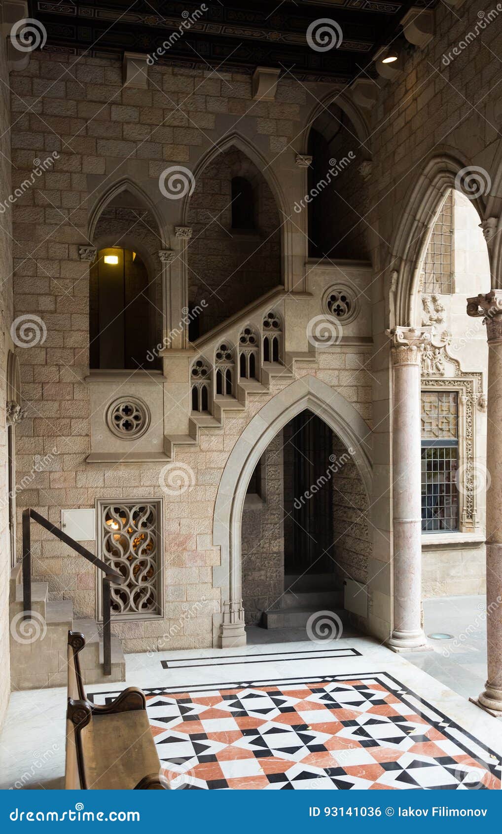 gothic gallery and inner courtyard in palace generalitat de catalunya