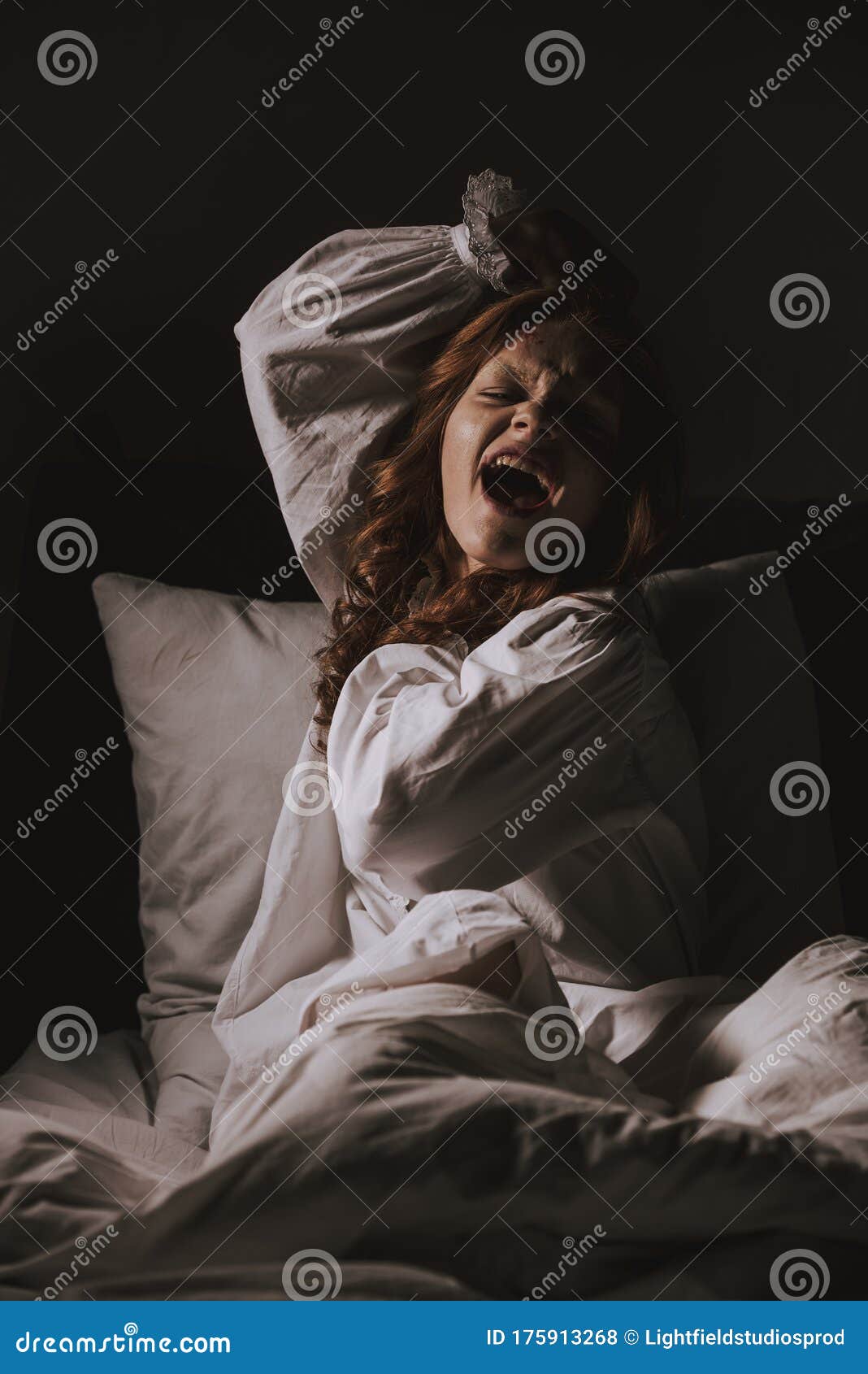 Gothic Girl in Nightgown Yelling in Stock Photo - Image of halloween ...