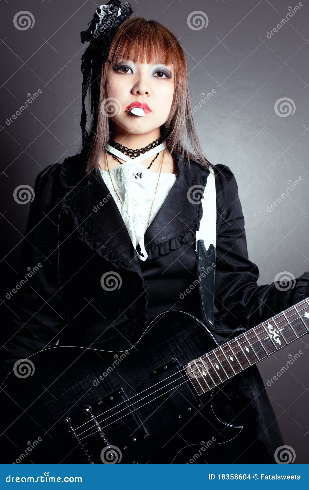 Gothic Guitar Queen stock photo. Image of beautiful, hair 18358604