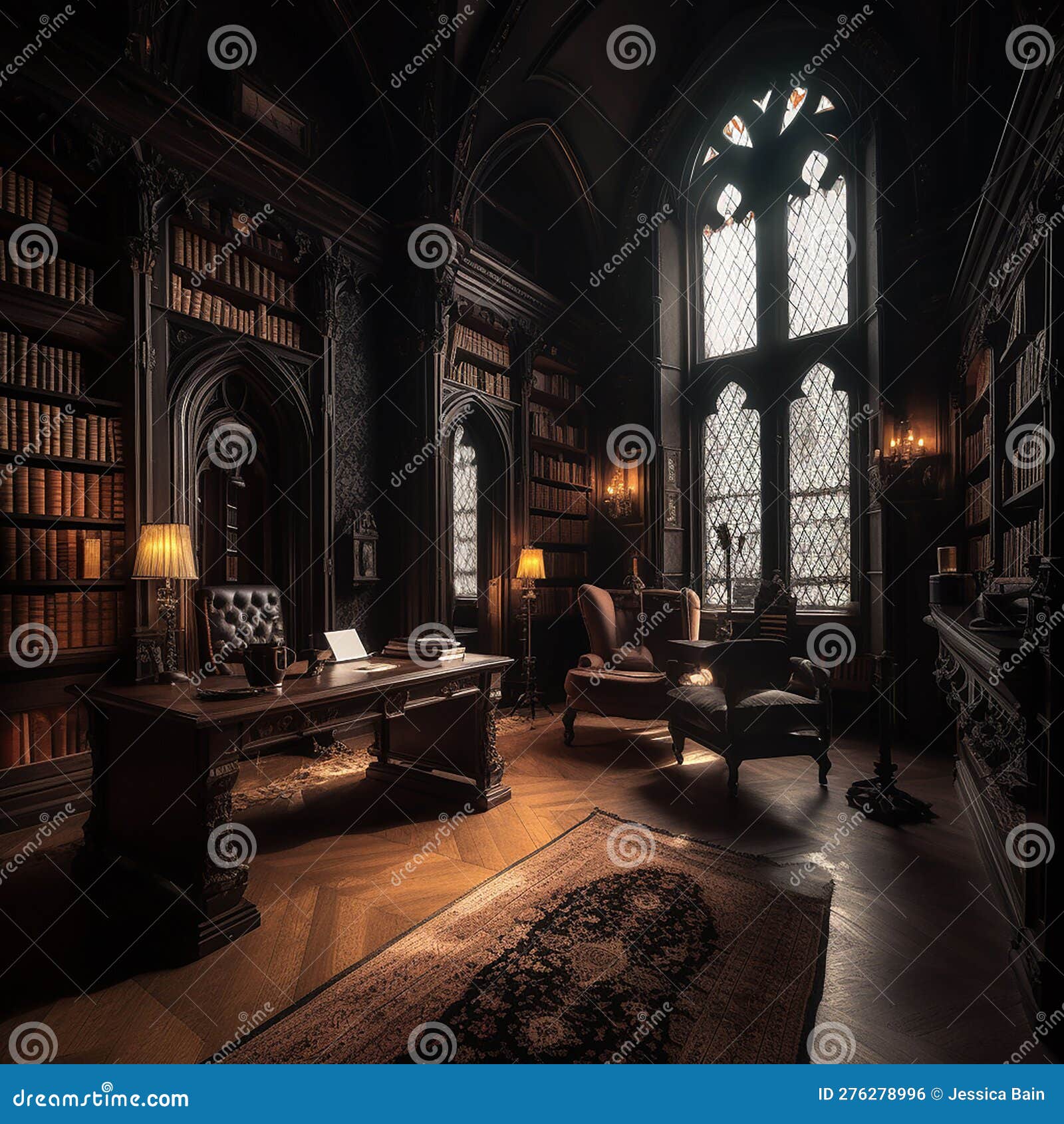 Gothic Home Library Ai Generated Stock Illustration Illustration Of