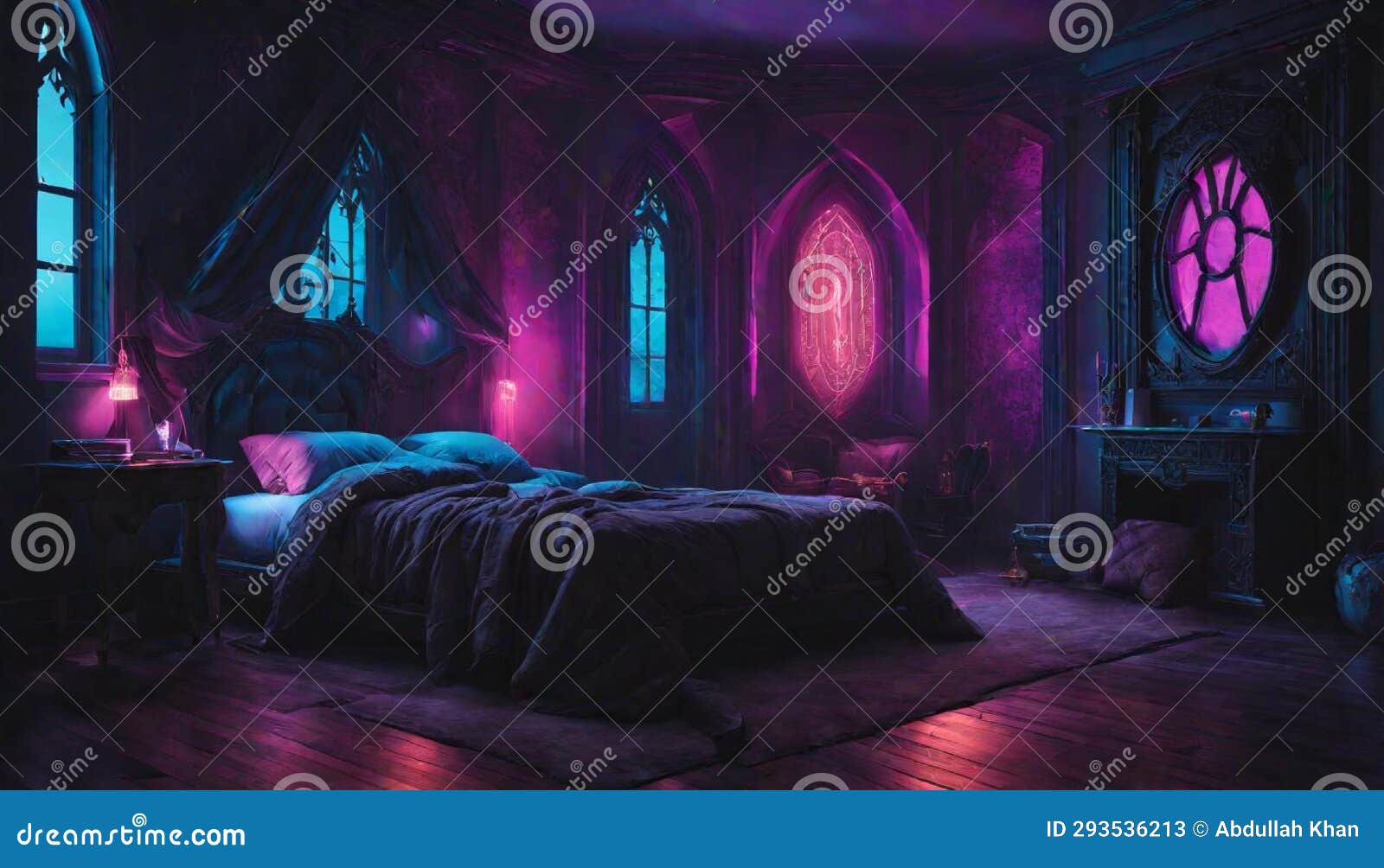 A Gothic-inspired Bedroom with Neon Lights Creating an Eerie and ...