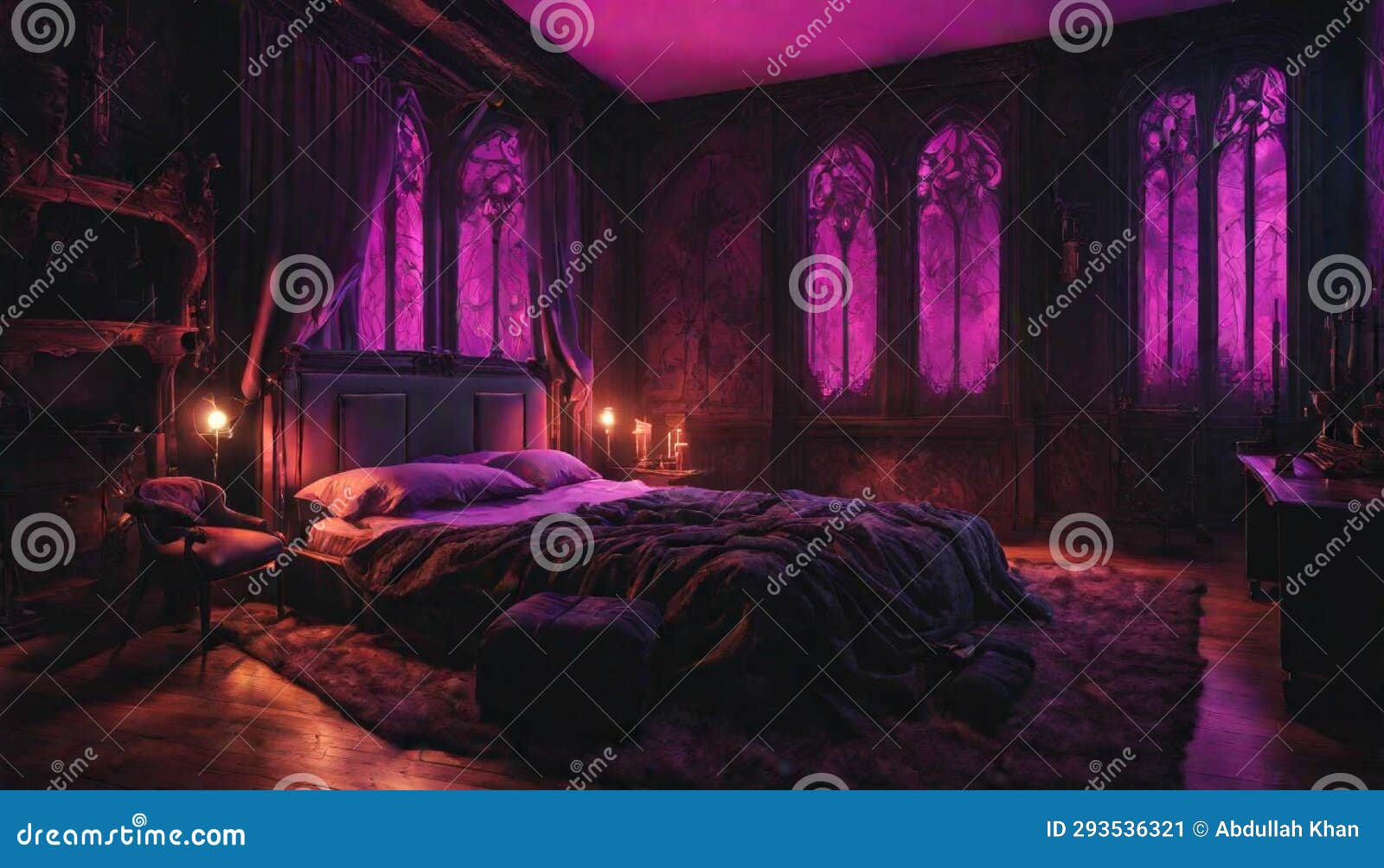 A Gothic-inspired Bedroom with Neon Lights Creating an Eerie and ...