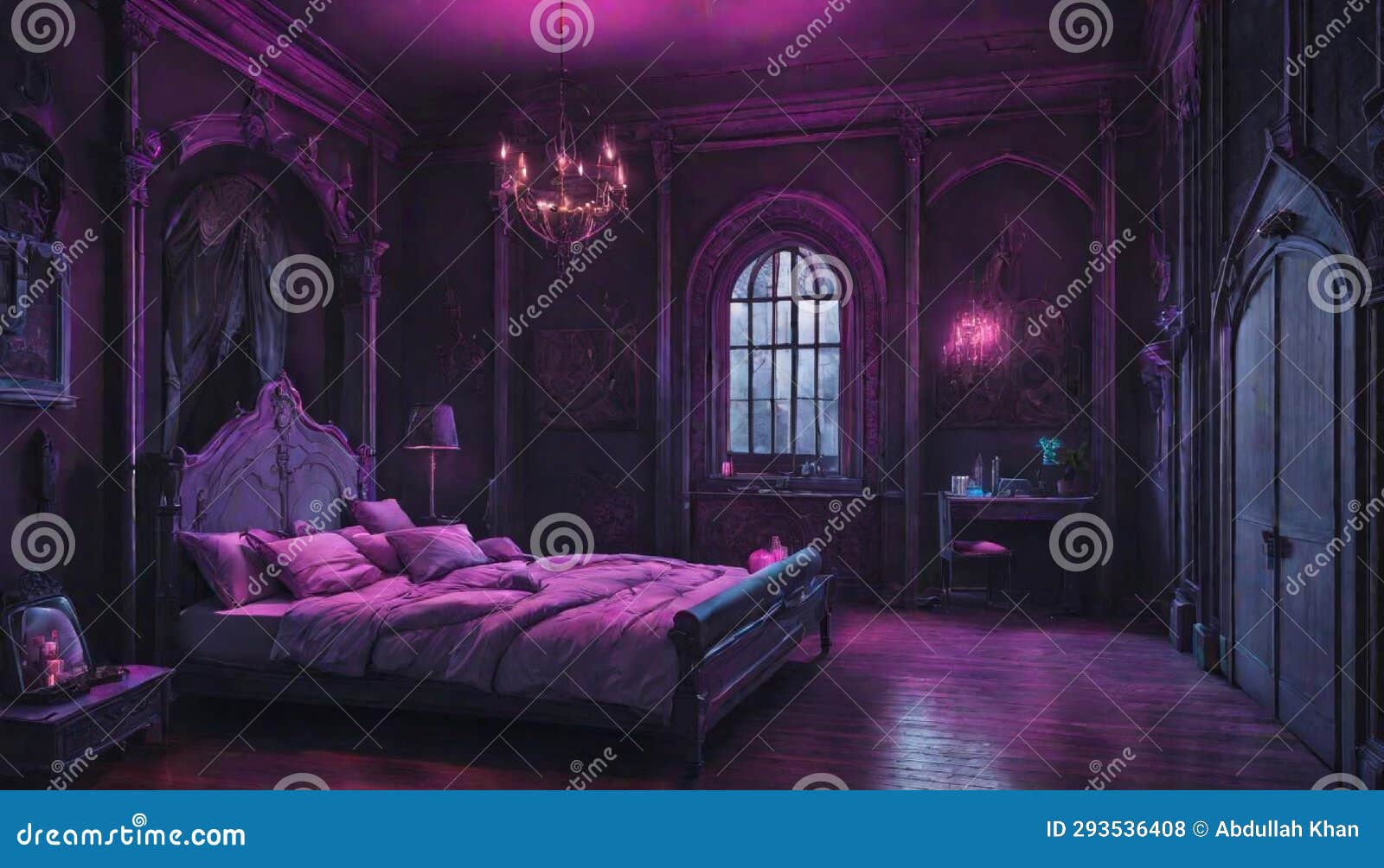 A Gothic-inspired Bedroom with Neon Lights Creating an Eerie and ...