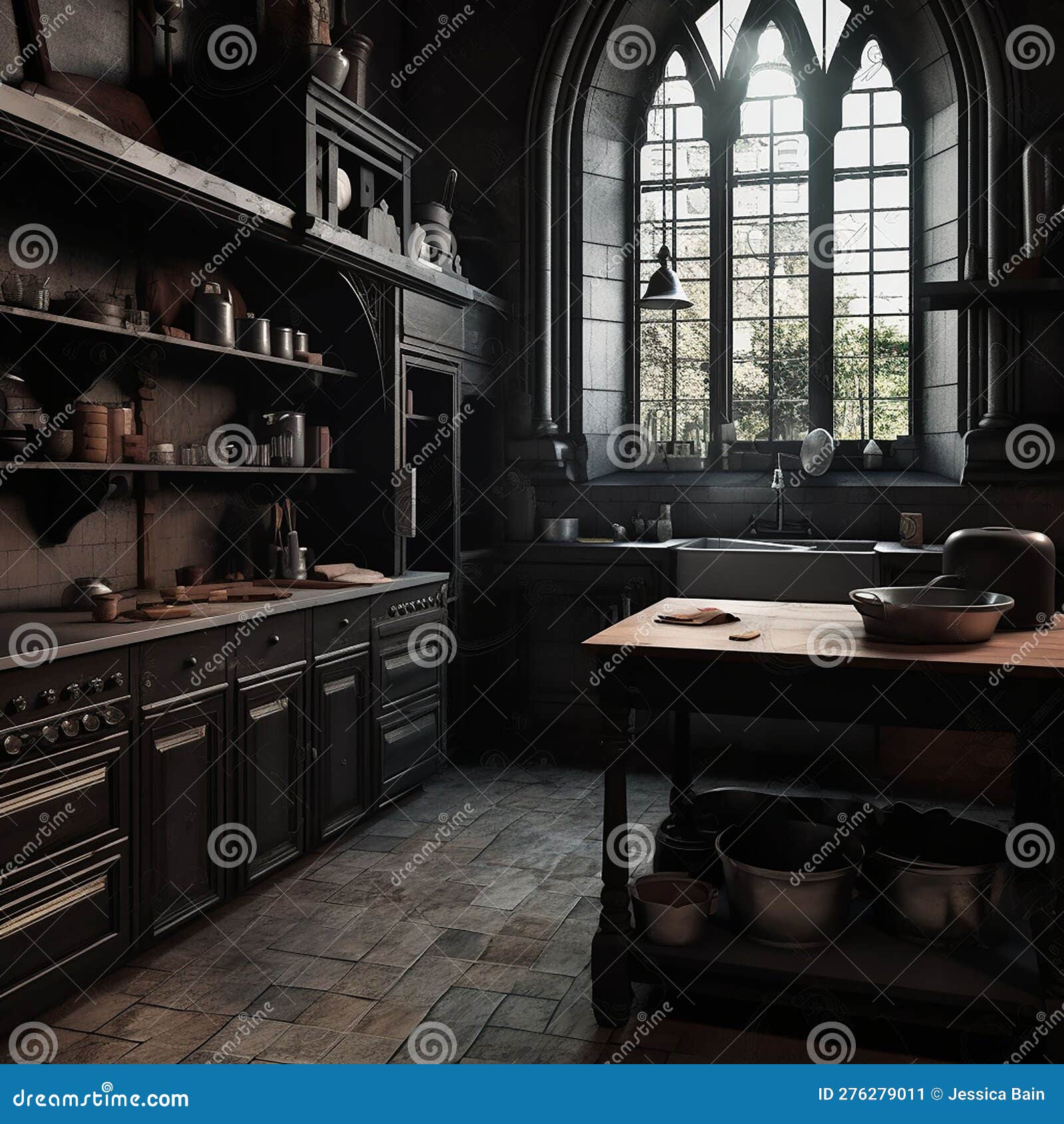 Gothic Kitchen. AI Generated Stock Illustration - Illustration of