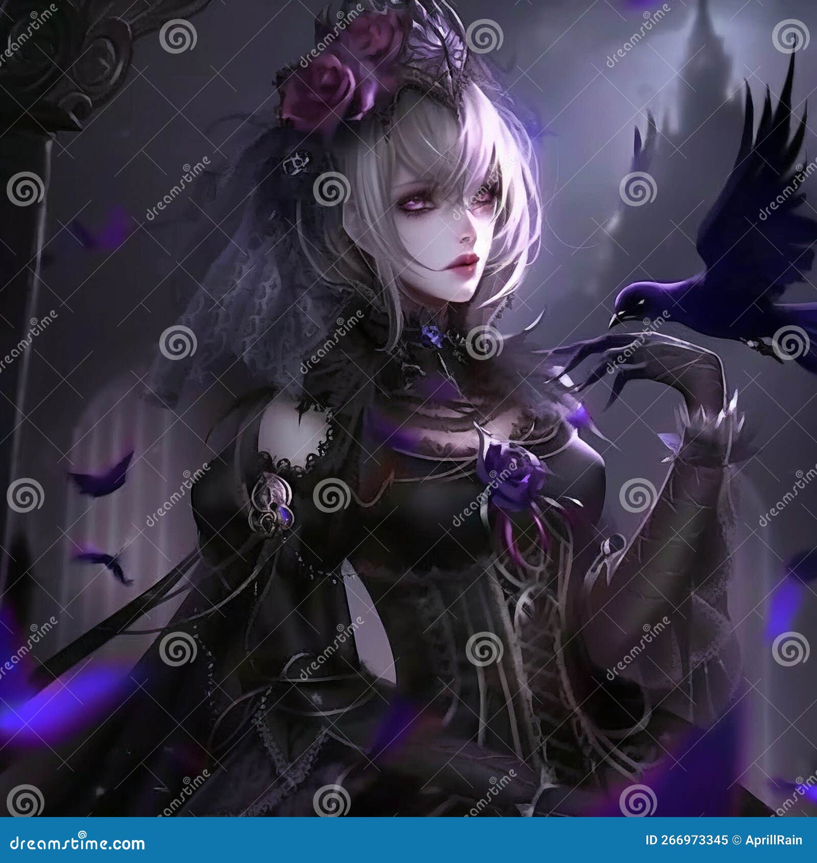 Gothic lady in anime style stock illustration. Illustration of family -  266973345
