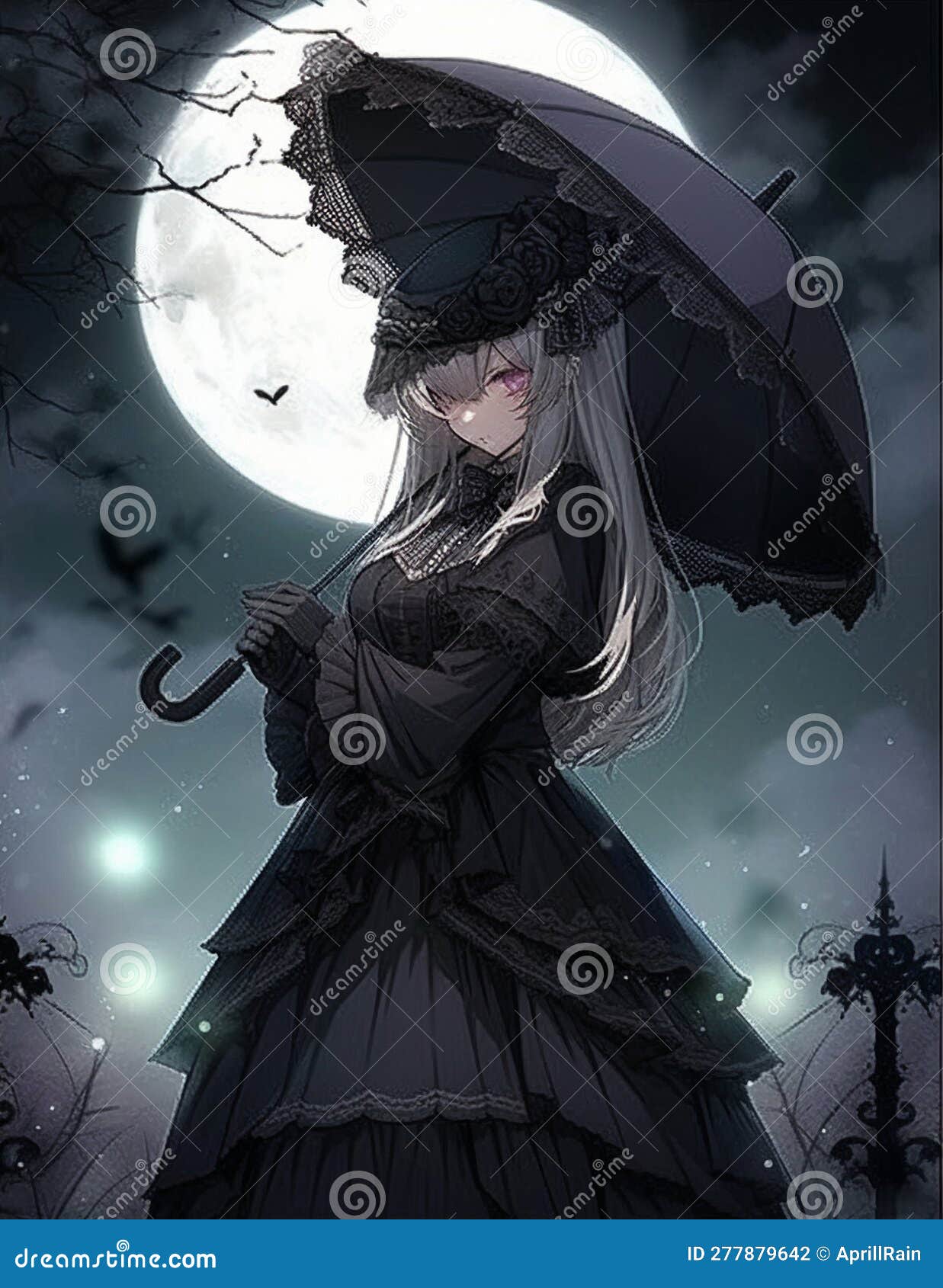 Gothic lady in anime style stock illustration. Illustration of anime -  277879642