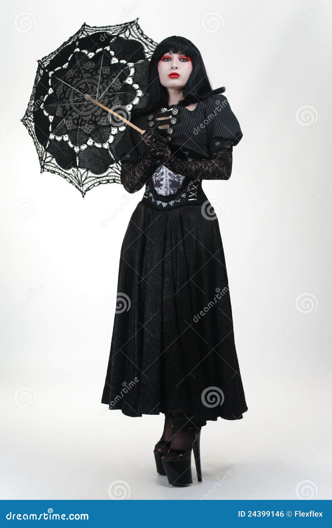 Gothic Vampire in Black Dress with Umbrella Stock Photo Image of