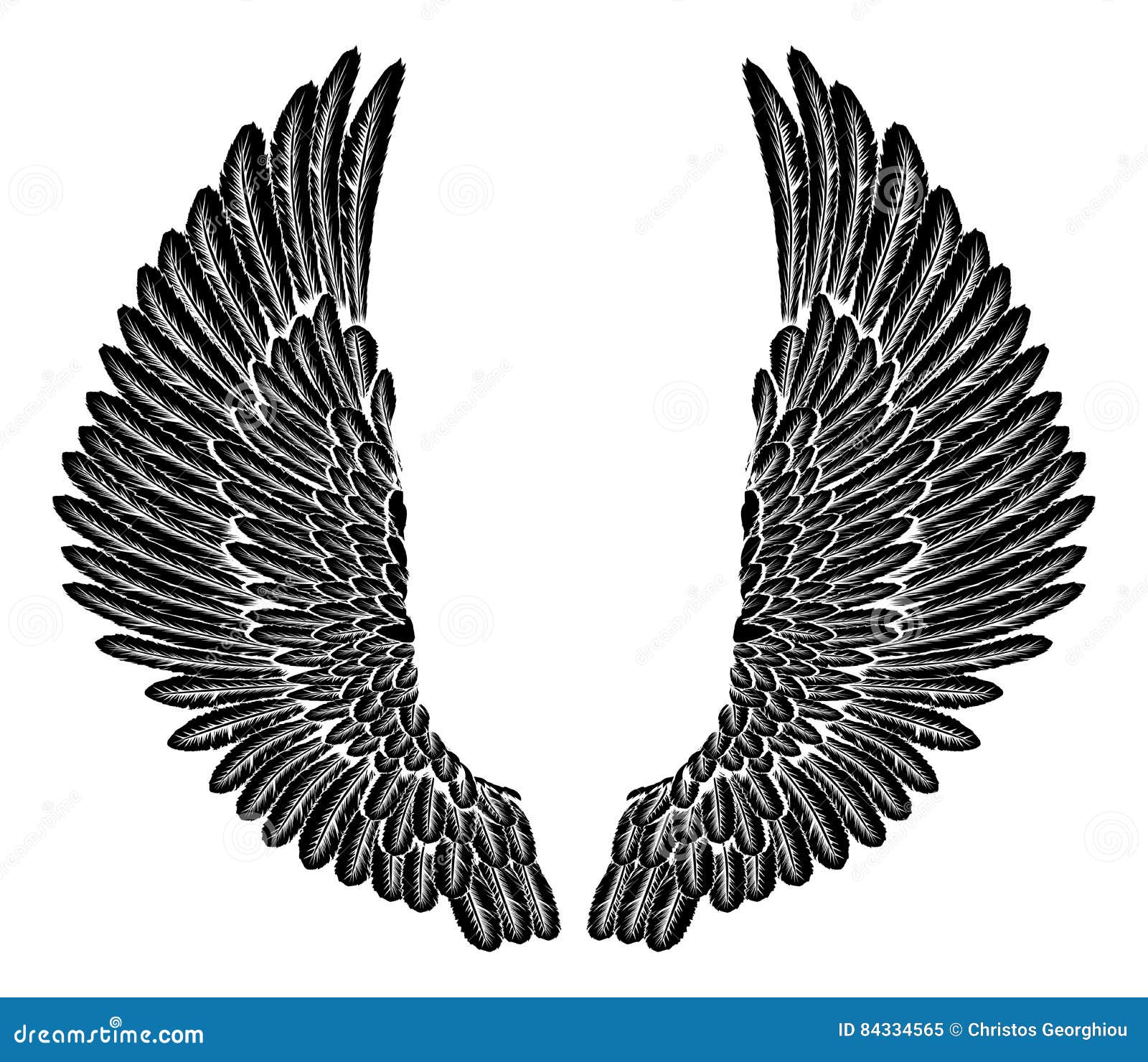 Gothic Wings Tattoo. Set Of Labels And Elements. Vector Set