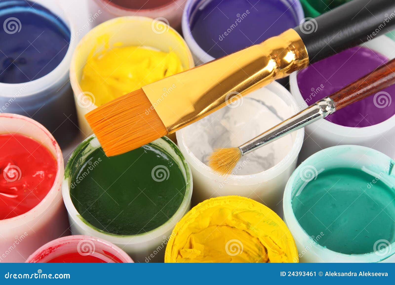 Gouache Colors in Cans and Paintbrushes Stock Image Image of school