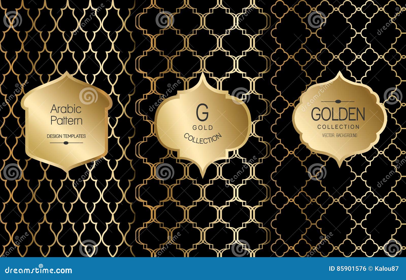 Gouden uitstekend patroon op zwarte achtergrond Vector illustratie Gouden abstract kader Etiketreeks Arabisch patroon. Gouden Arabisch patroon op zwarte achtergrond Vector illustratie Gouden abstract kader Etiketreeks