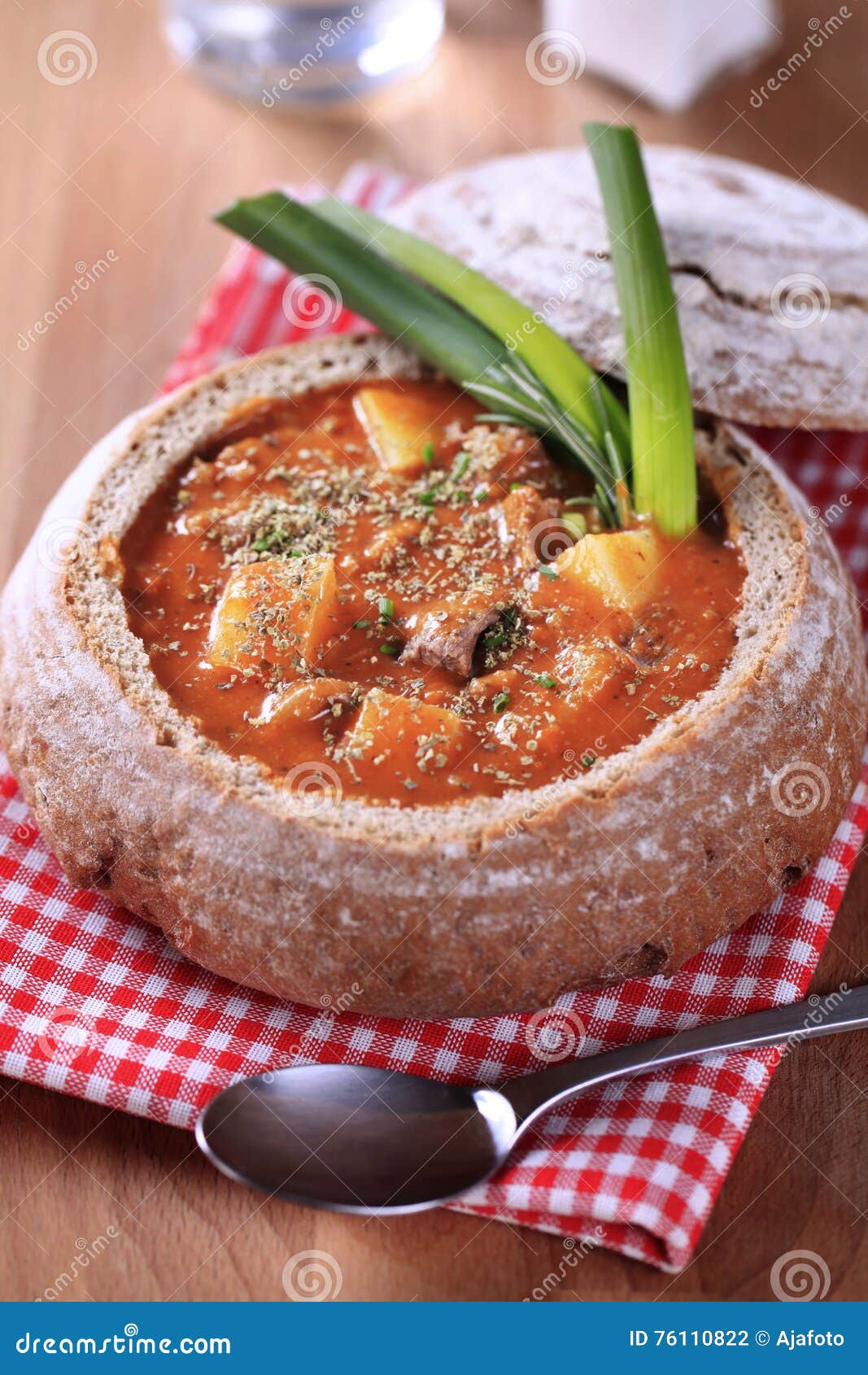 Goulash in bread bowl stock photo. Image of cuisine, food 76110822