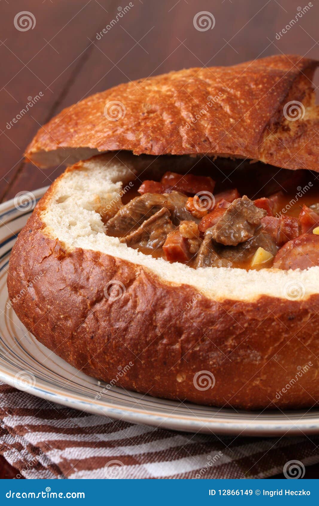 Goulash Soup in a Bread Bowl Stock Image Image of bread, sausage