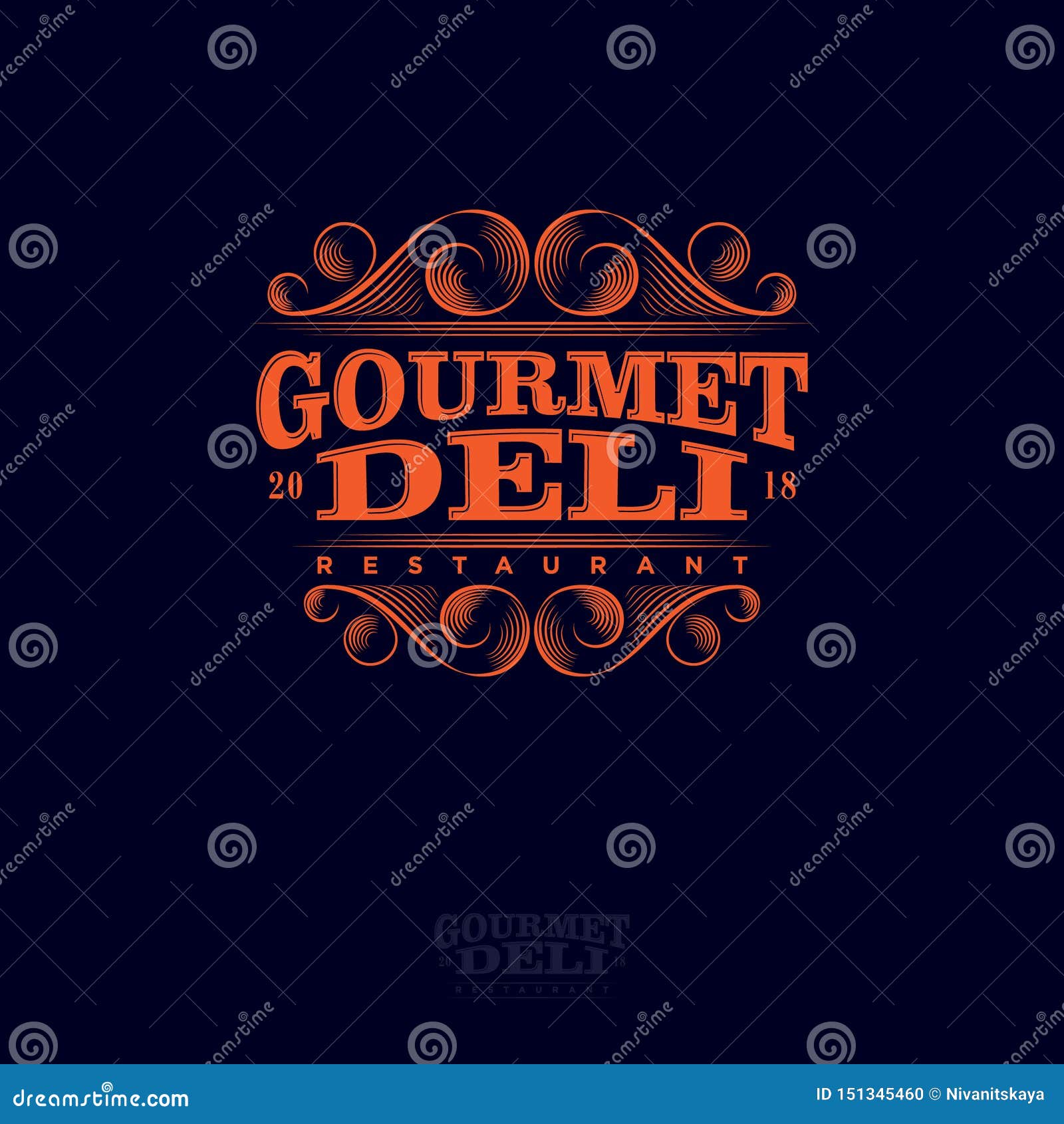 gourmet and deli restaurant logo. lettering composition and curlicues decorative s.