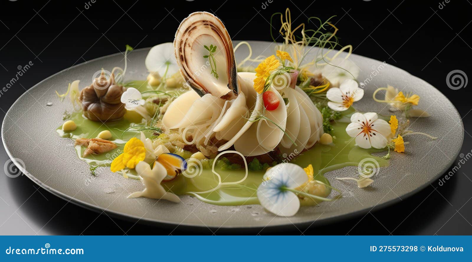 a gourmet dish intricately plated to resemble a famous painting, marrying culinary art and classic masterpieces, concept