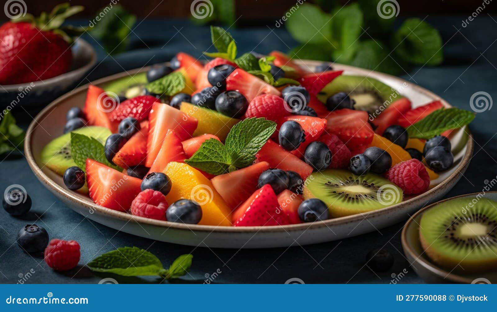A Gourmet Fruit Salad with Blueberries, Strawberries, and Raspberries