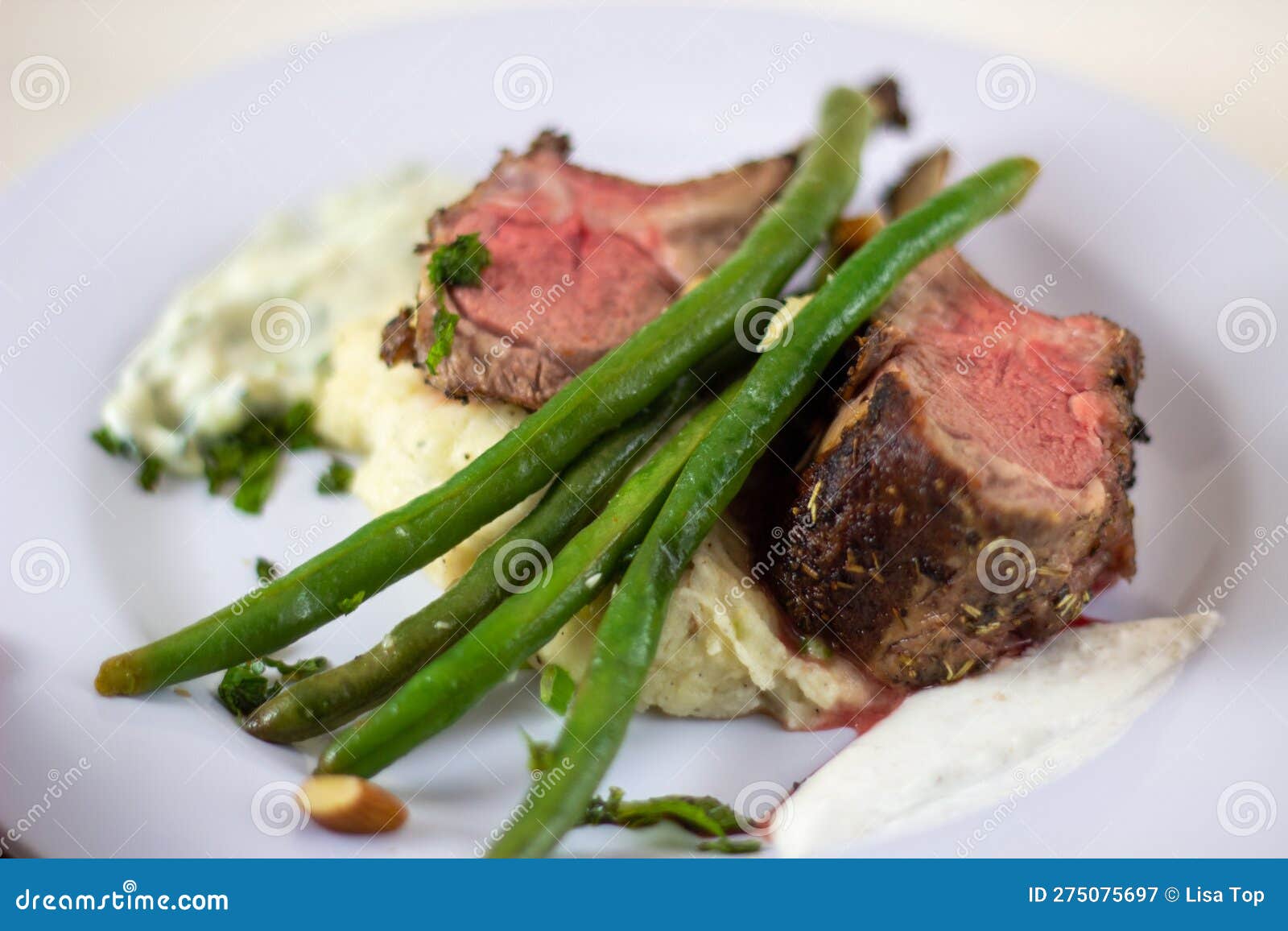 Gourmet Lamb Rack Dinner stock image. Image of main 275075697