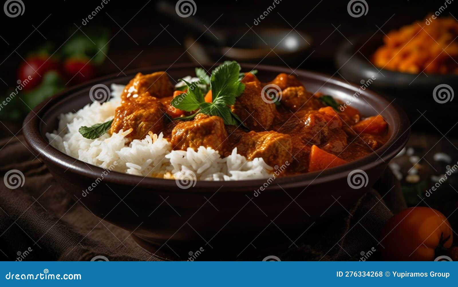 Gourmet Meal of Steamed Basmati Rice and Curry Generated by AI Stock