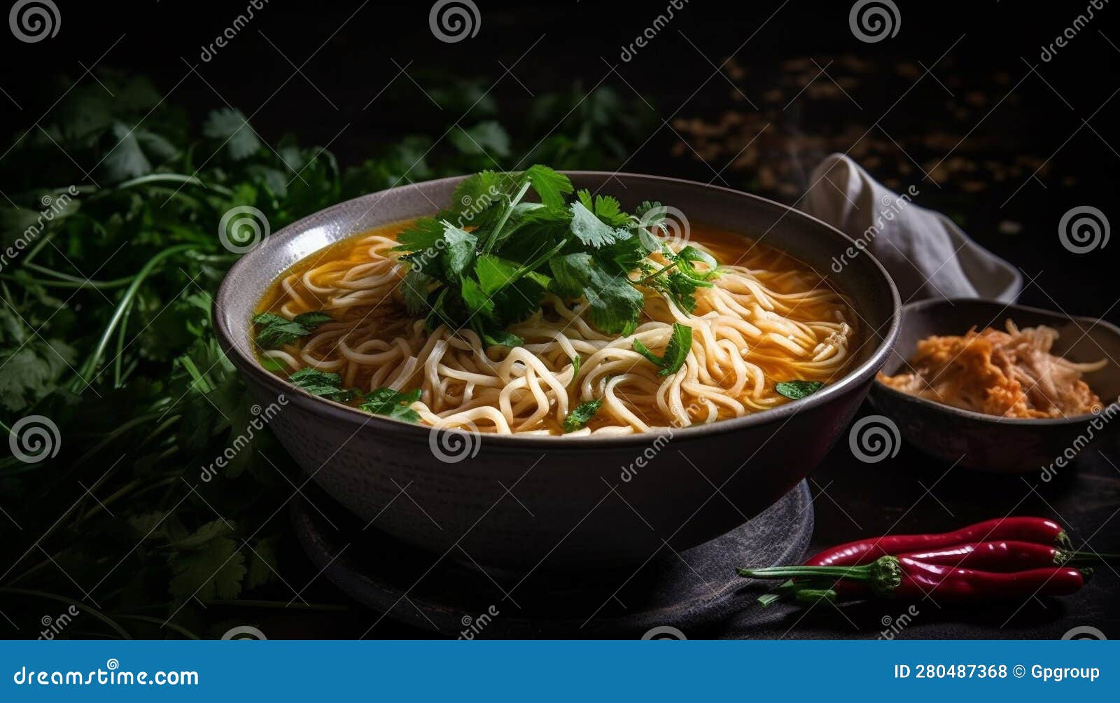 Gourmet Noodle Soup Cooked with Fresh Vegetables Generated by AI Stock Photo Image of gourmet