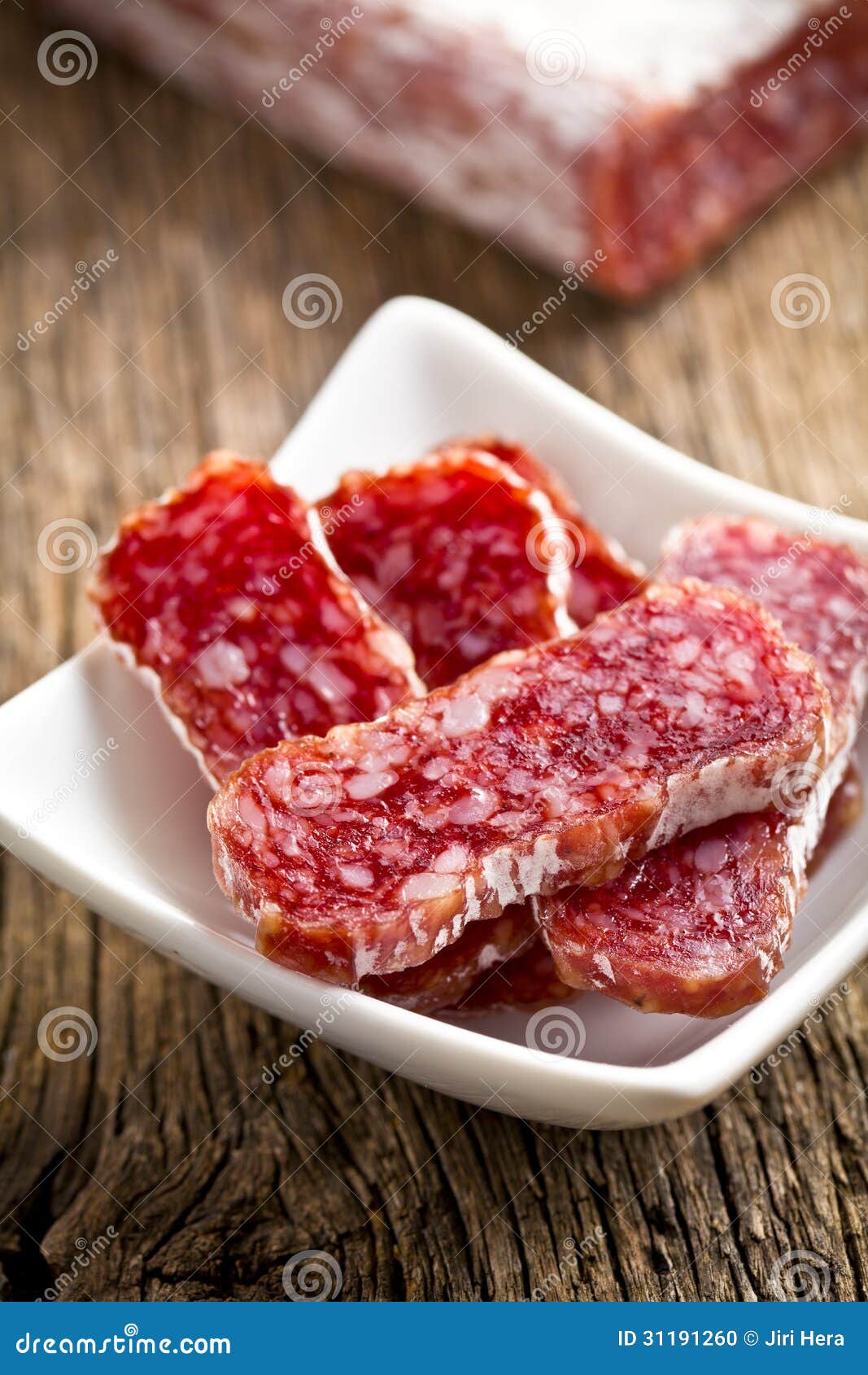 Gourmet sliced salami stock photo. Image of cutting, product 31191260