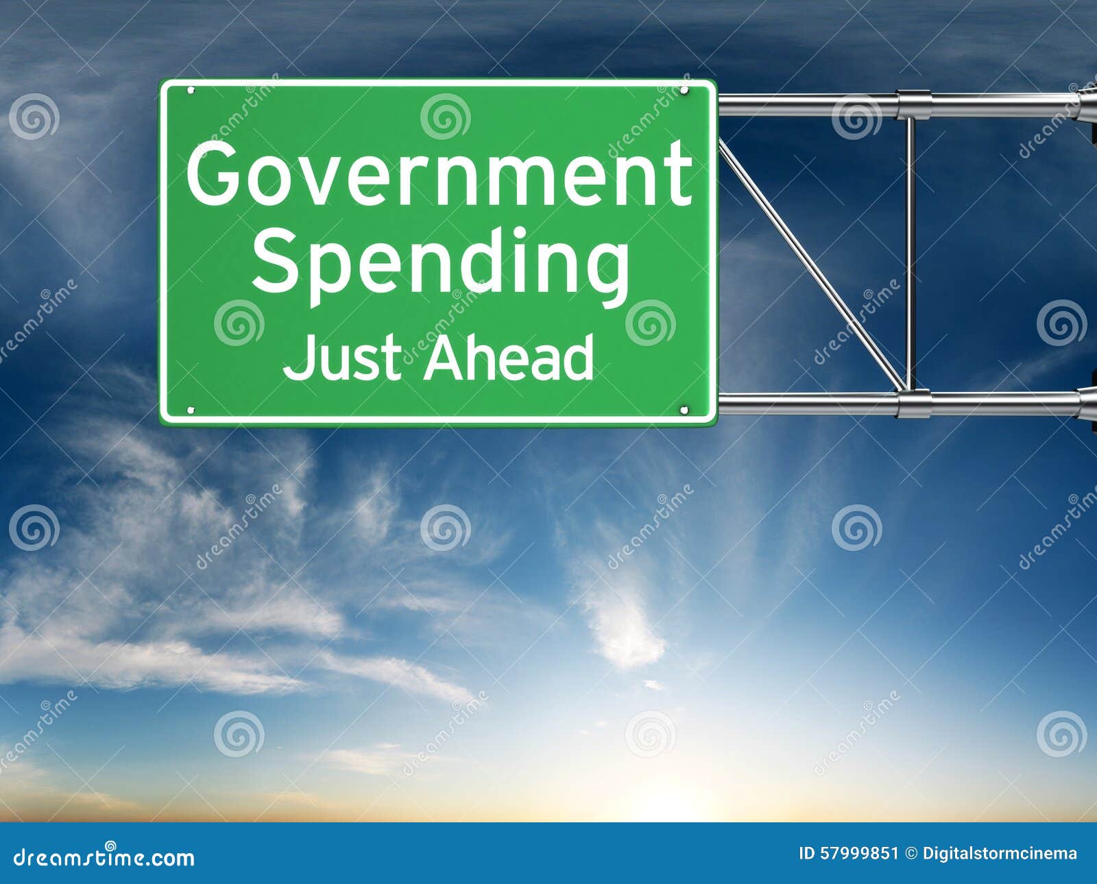 government spending just ahead . street exit sign showing the increase of government spending in the future.