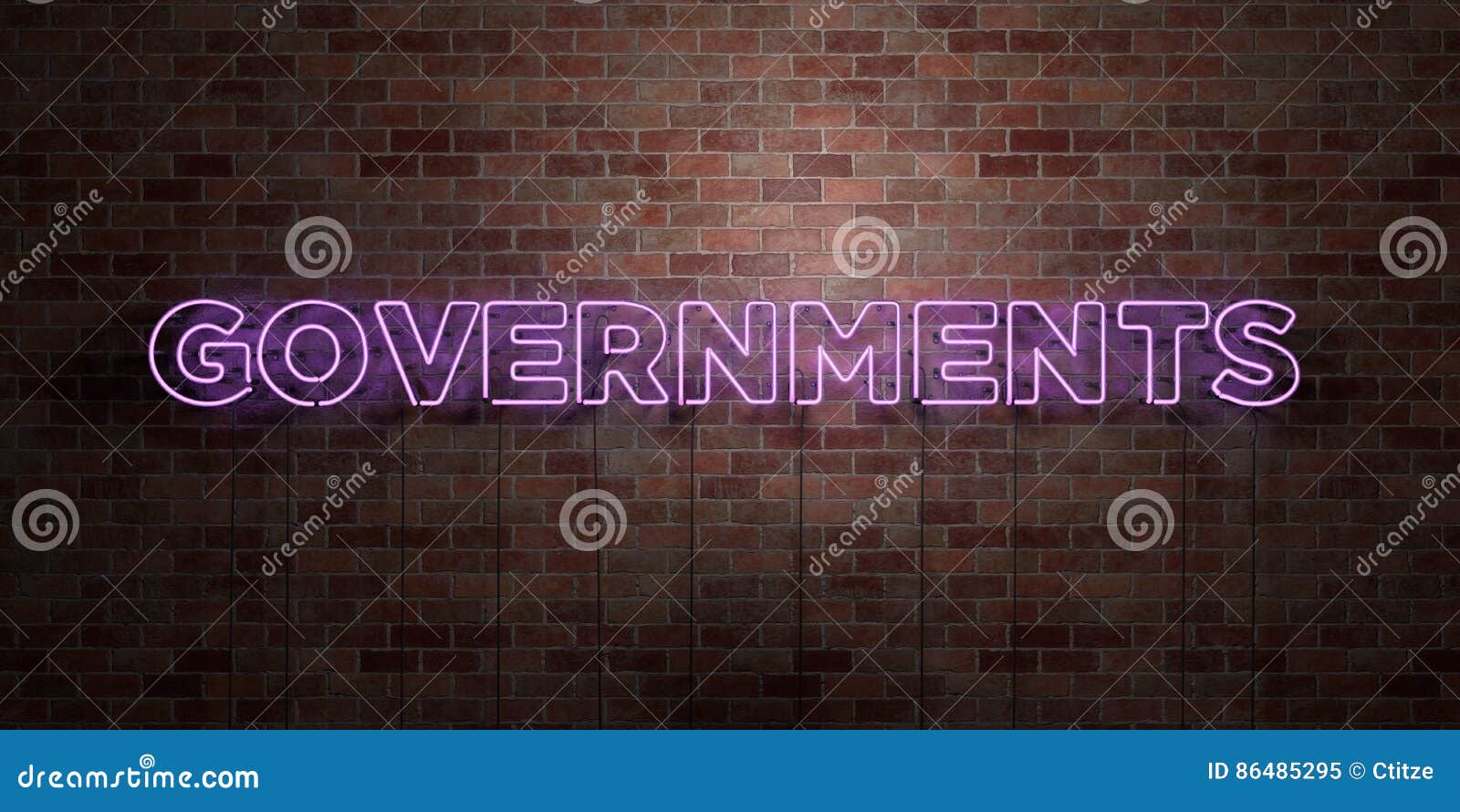 governments - fluorescent neon tube sign on brickwork - front view - 3d rendered royalty free stock picture