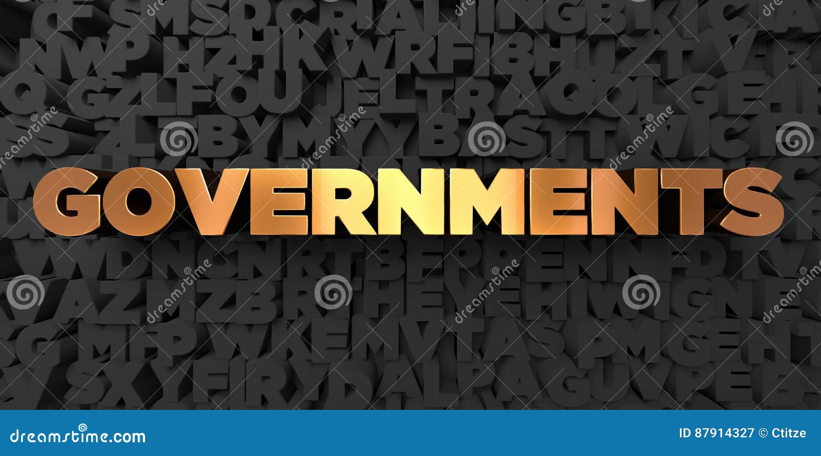 governments - gold text on black background - 3d rendered royalty free stock picture