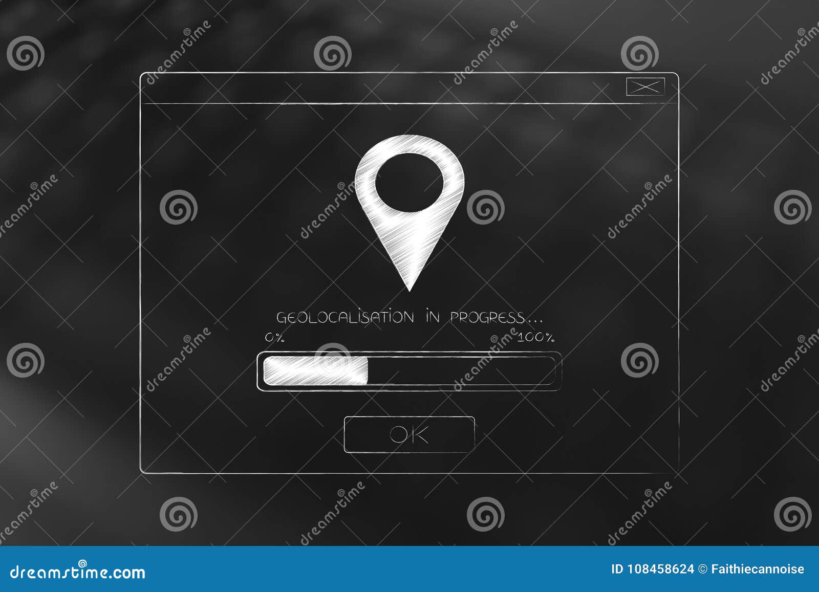 GPS Icon on Popup Message with Progress Bar Stock Illustration